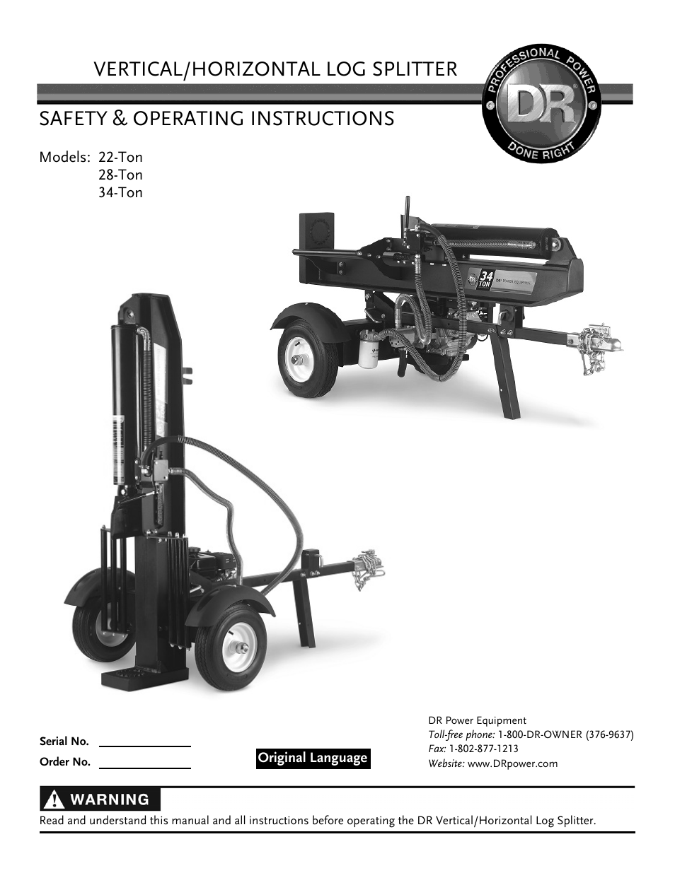 DR Power 22-Ton (July 2013 - Present) User Manual | 36 pages