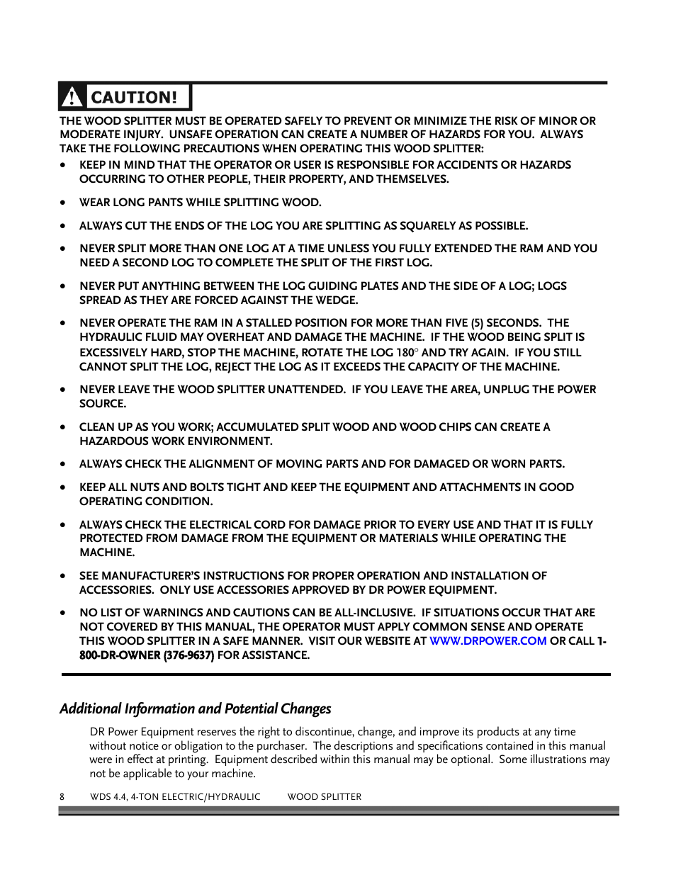 Additional information and potential changes | DR Power Hydraulic 4-Ton (January 2008 - Present) User Manual | Page 12 / 34