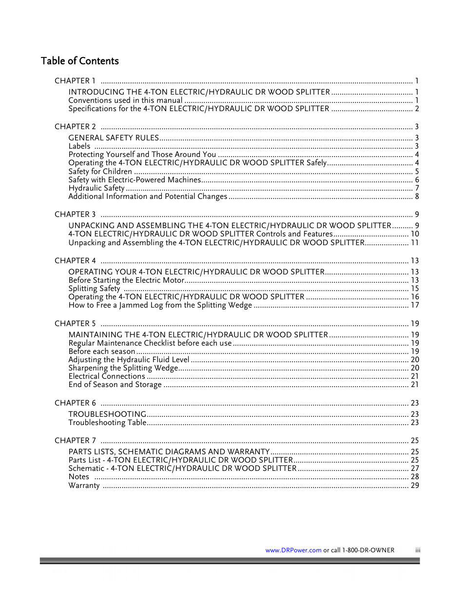 DR Power Hydraulic 4-Ton (January 2008 - Present) User Manual | Page 3 / 34