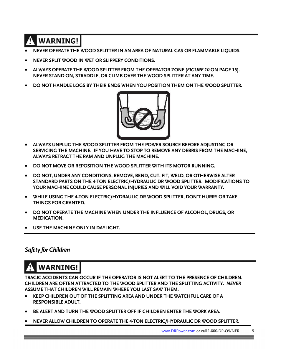 Safety for children | DR Power Hydraulic 4-Ton (January 2008 - Present) User Manual | Page 9 / 34