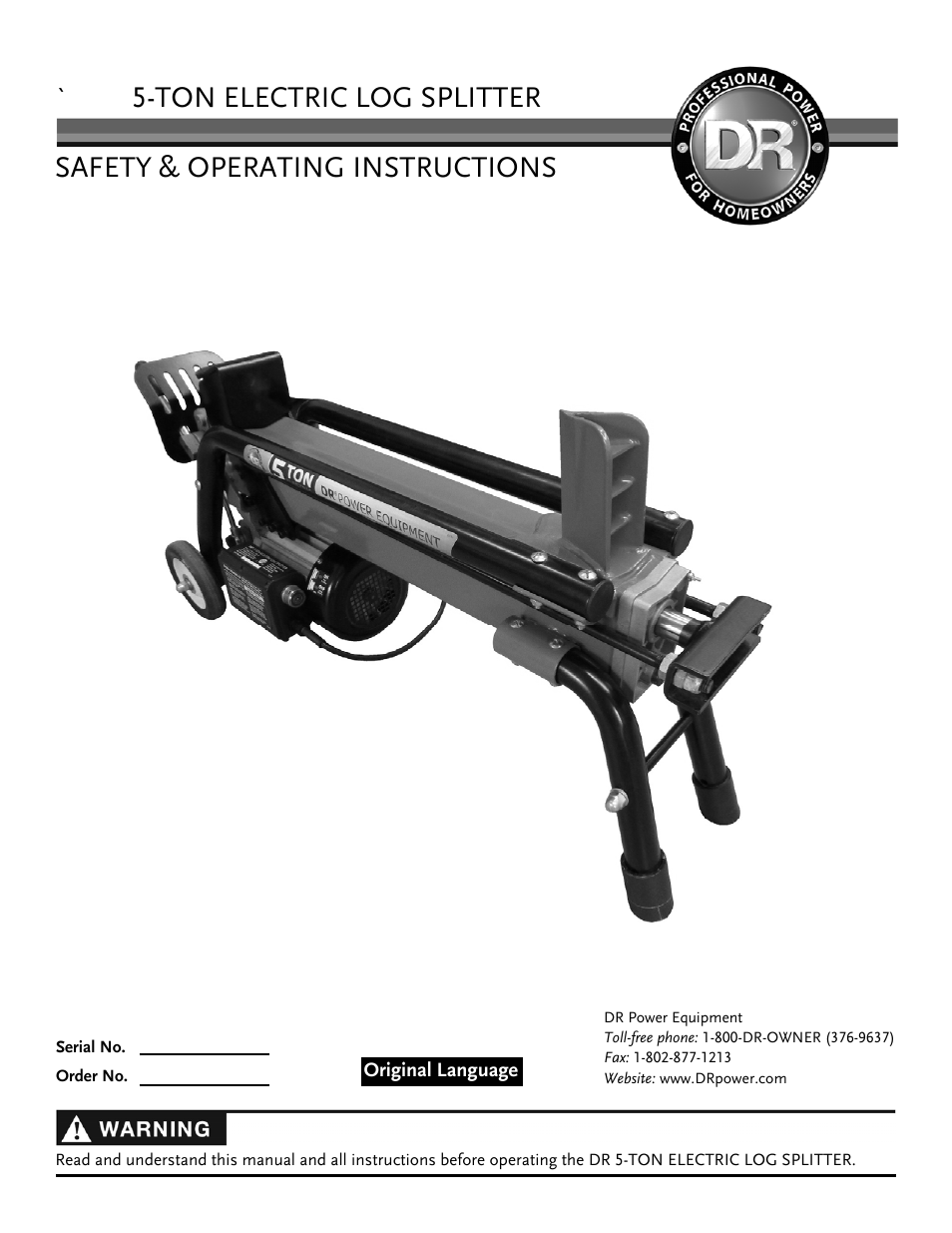 DR Power Hydraulic 5-Ton (July 2013 - Present) User Manual | 20 pages