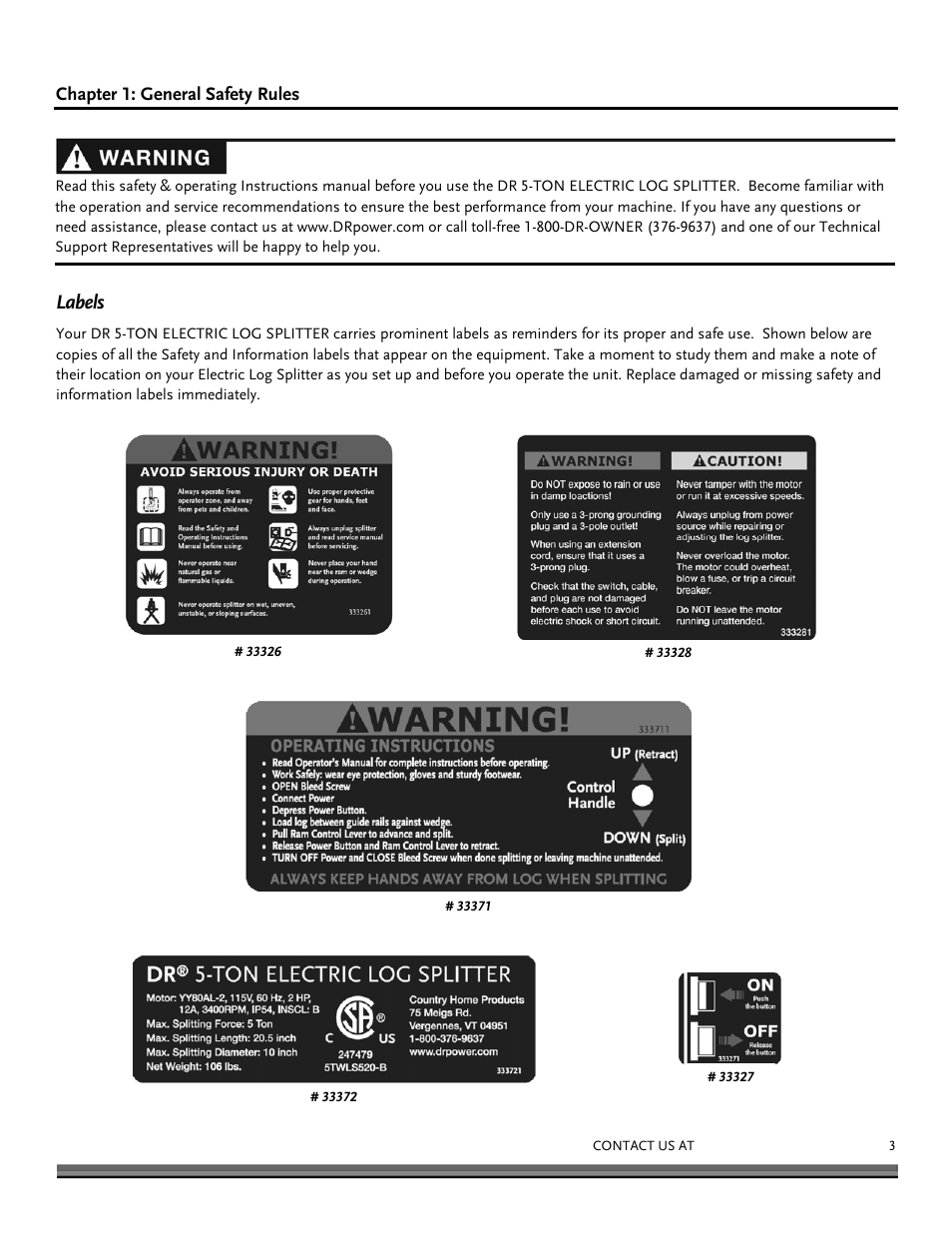 Labels | DR Power Hydraulic 5-Ton (July 2013 - Present) User Manual | Page 3 / 20