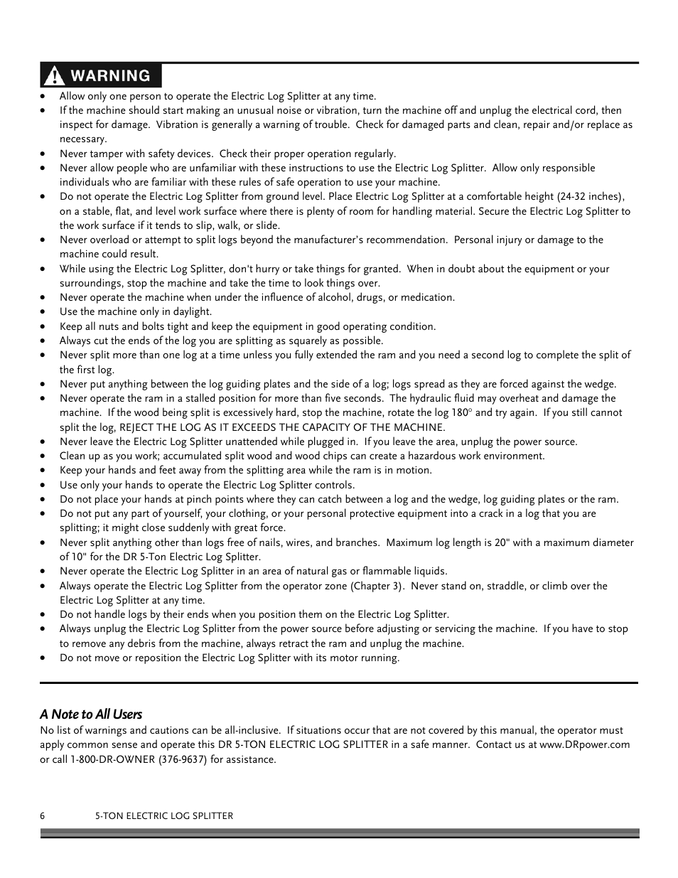 DR Power Hydraulic 5-Ton (July 2013 - Present) User Manual | Page 6 / 20