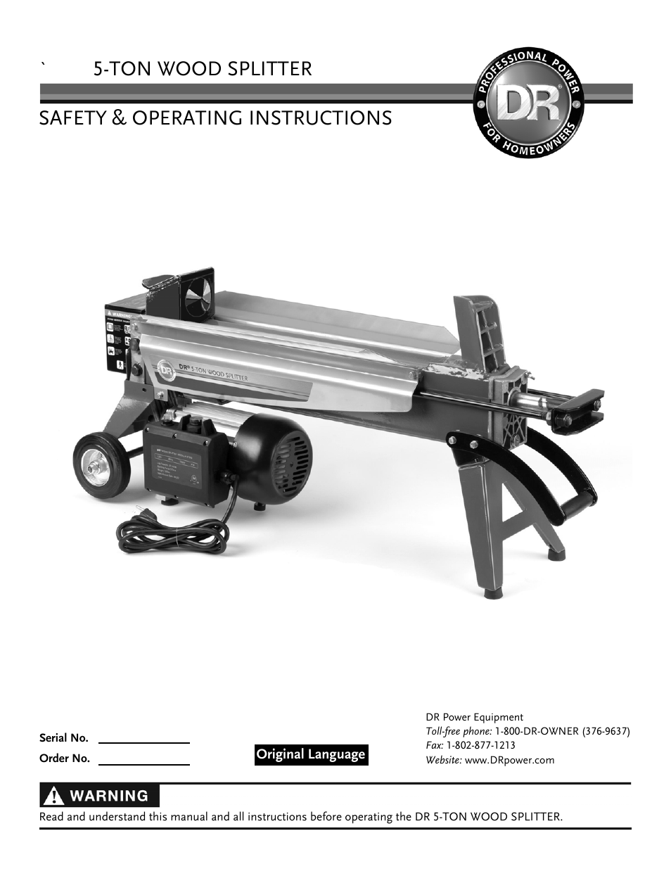 DR Power Hydraulic 5-Ton (Oct 2010 - July 2013) User Manual | 24 pages