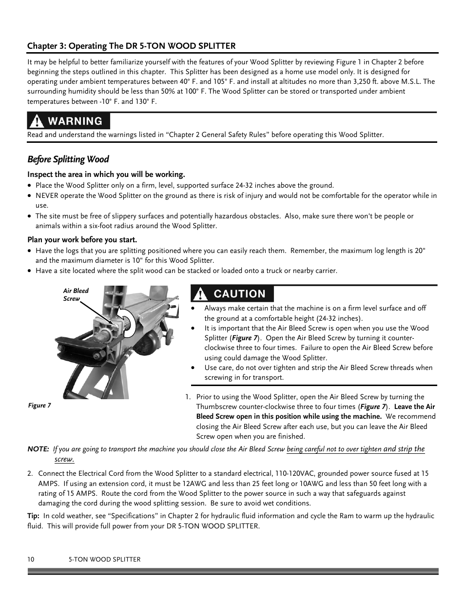 Before splitting wood | DR Power Hydraulic 5-Ton (Oct 2010 - July 2013) User Manual | Page 10 / 24