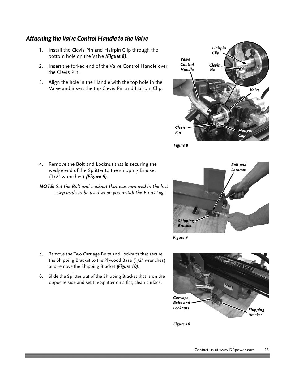 Attaching the valve control handle to the valve | DR Power Hydraulic 8-Ton User Manual | Page 13 / 36