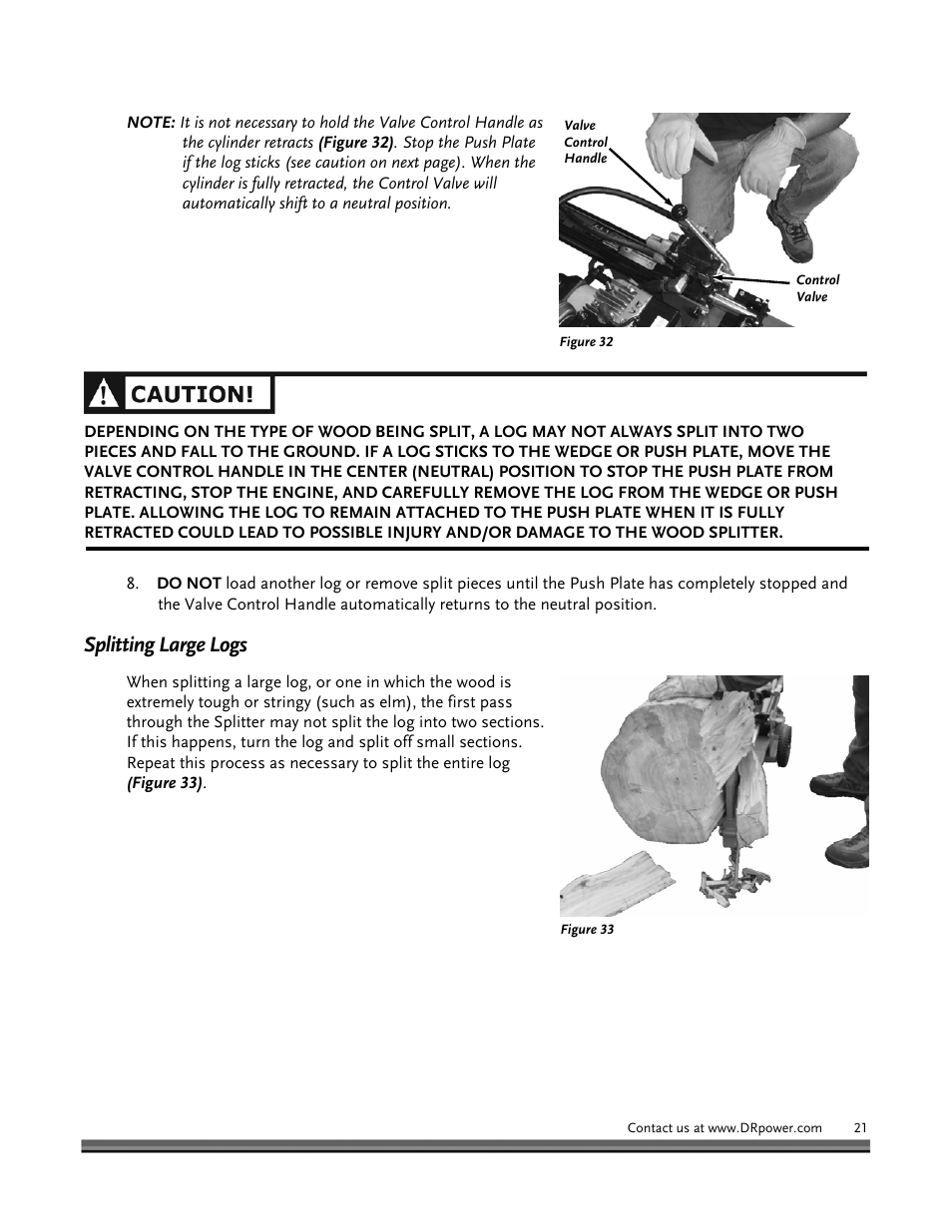 Splitting large logs | DR Power Hydraulic 8-Ton User Manual | Page 21 / 36