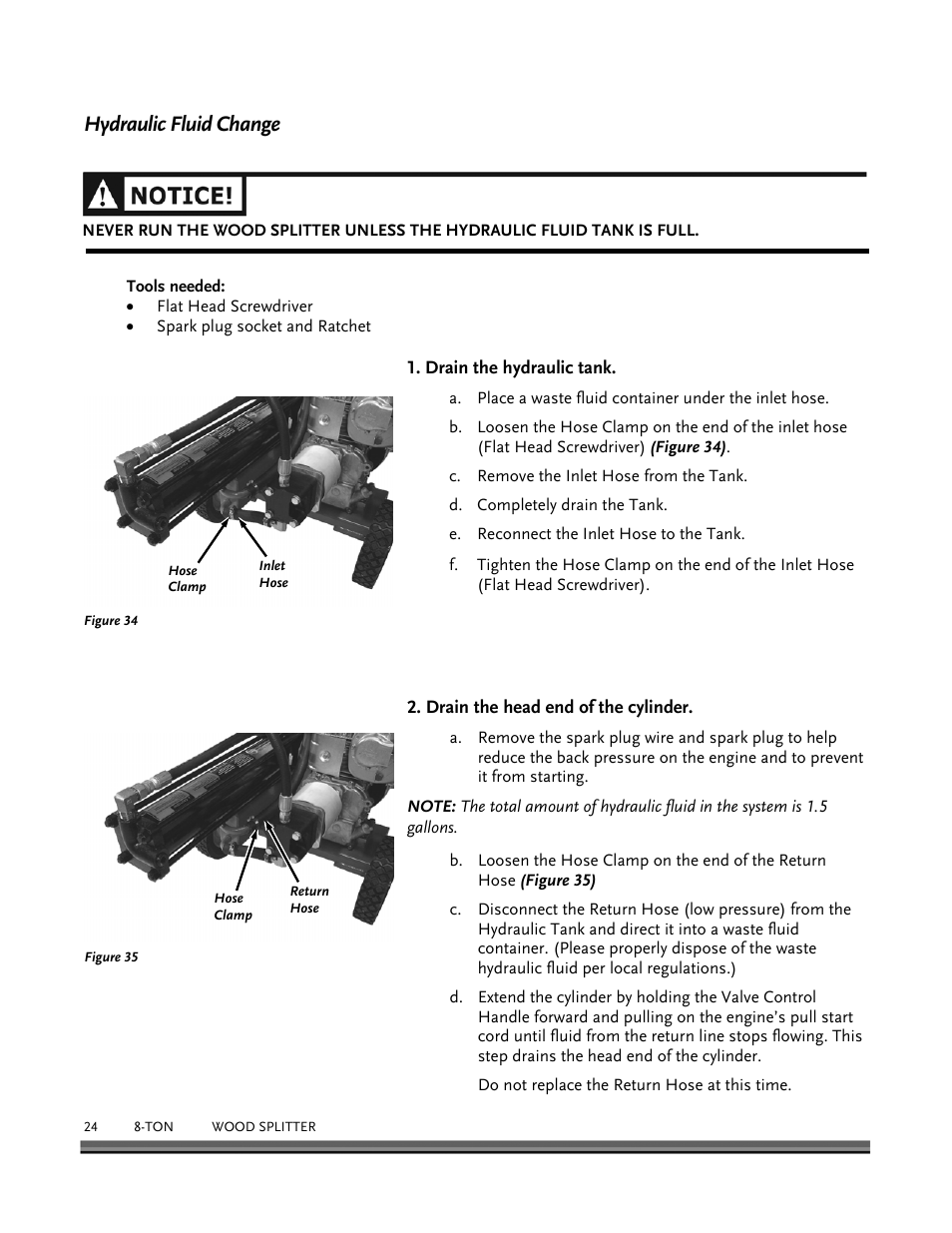 Hydraulic fluid change | DR Power Hydraulic 8-Ton User Manual | Page 24 / 36