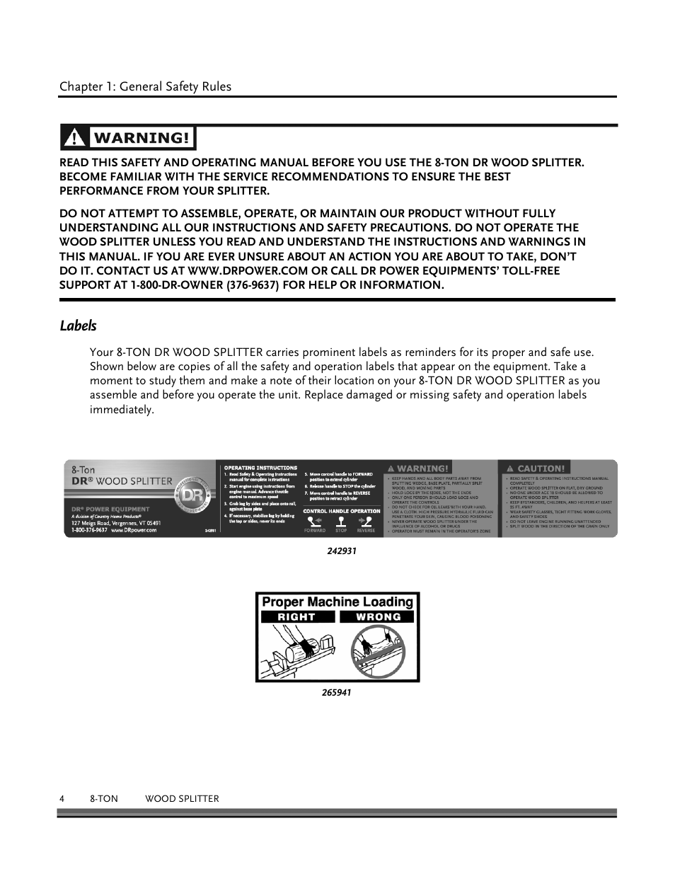 Labels | DR Power Hydraulic 8-Ton User Manual | Page 4 / 36