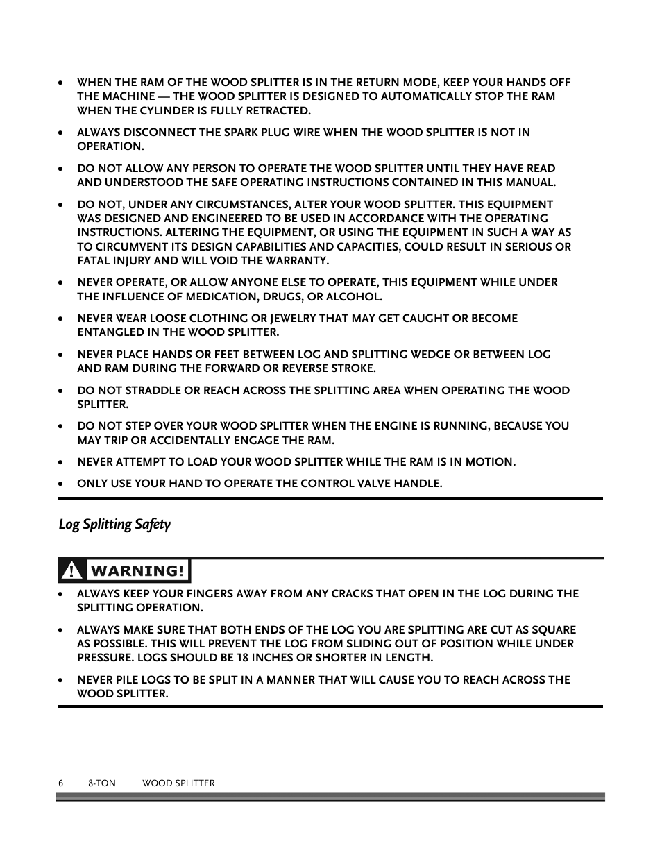 Log splitting safety | DR Power Hydraulic 8-Ton User Manual | Page 6 / 36