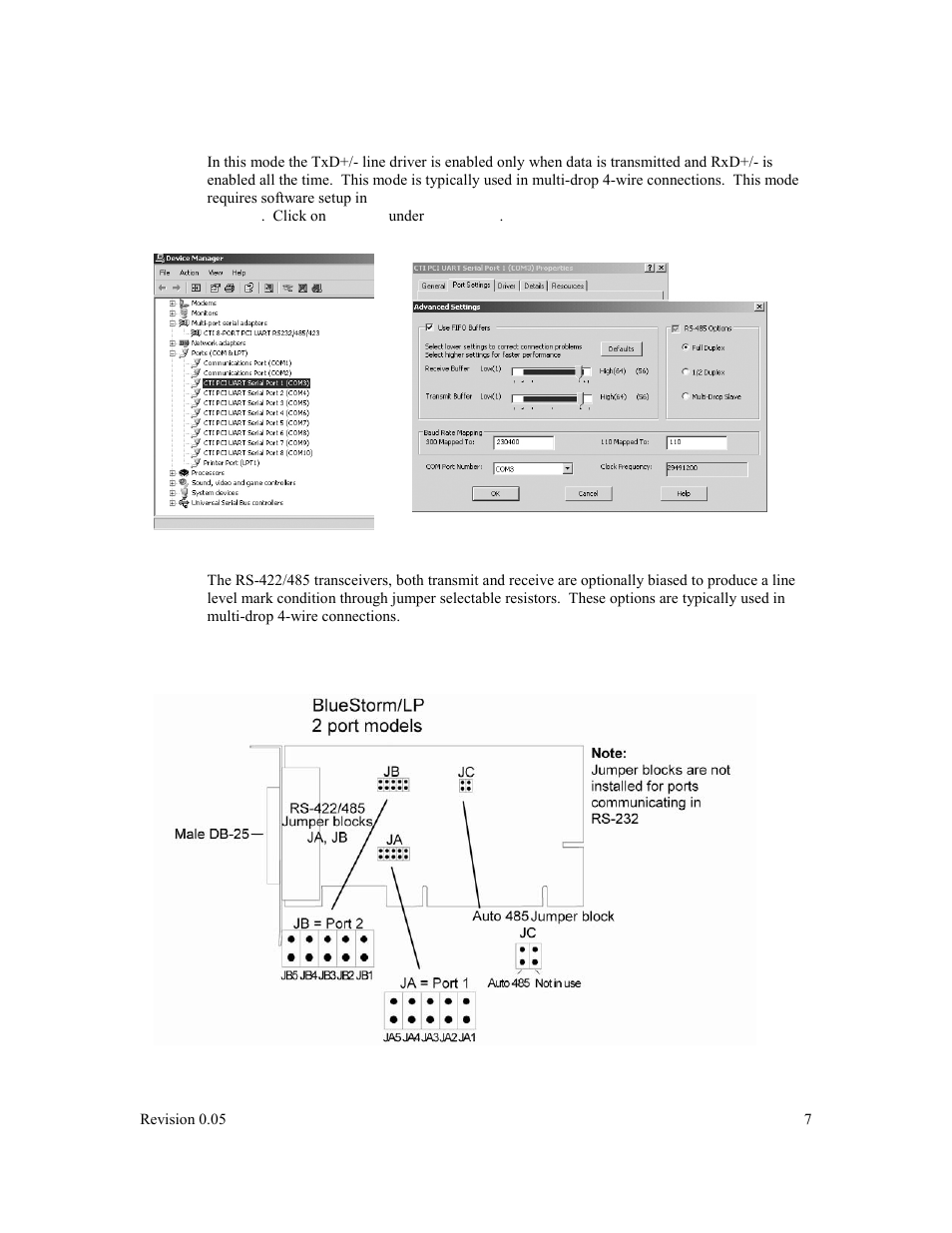 Multi-drop slave mode, Line bias/termination, Jumper block settings | Figure 1 | Connect Tech BlueStorm Multi-port Serial Adapter User Manual | Page 7 / 15