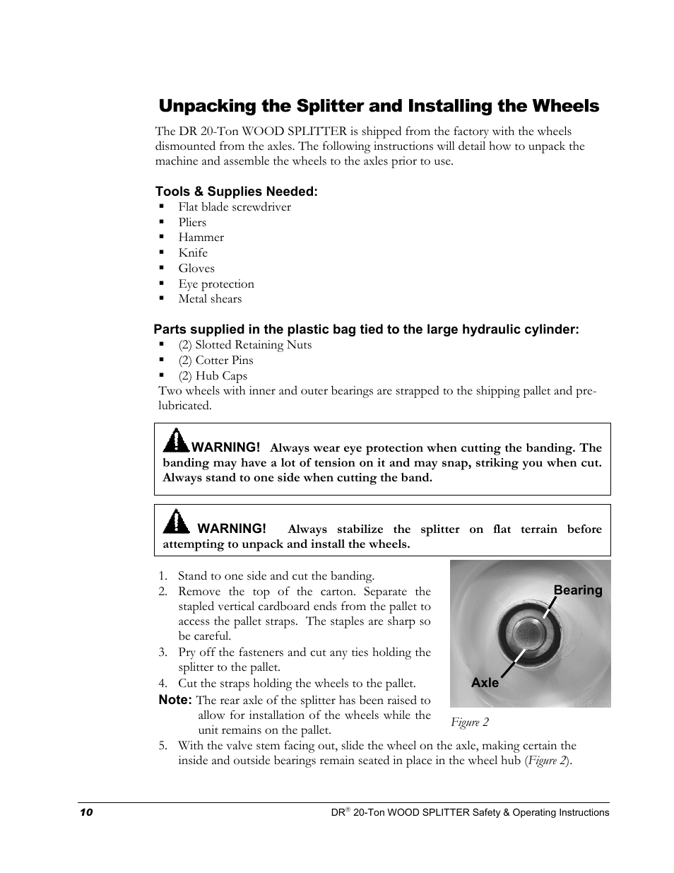 Unpacking the splitter and installing the wheels | DR Power Hydraulic 20-Ton User Manual | Page 14 / 40