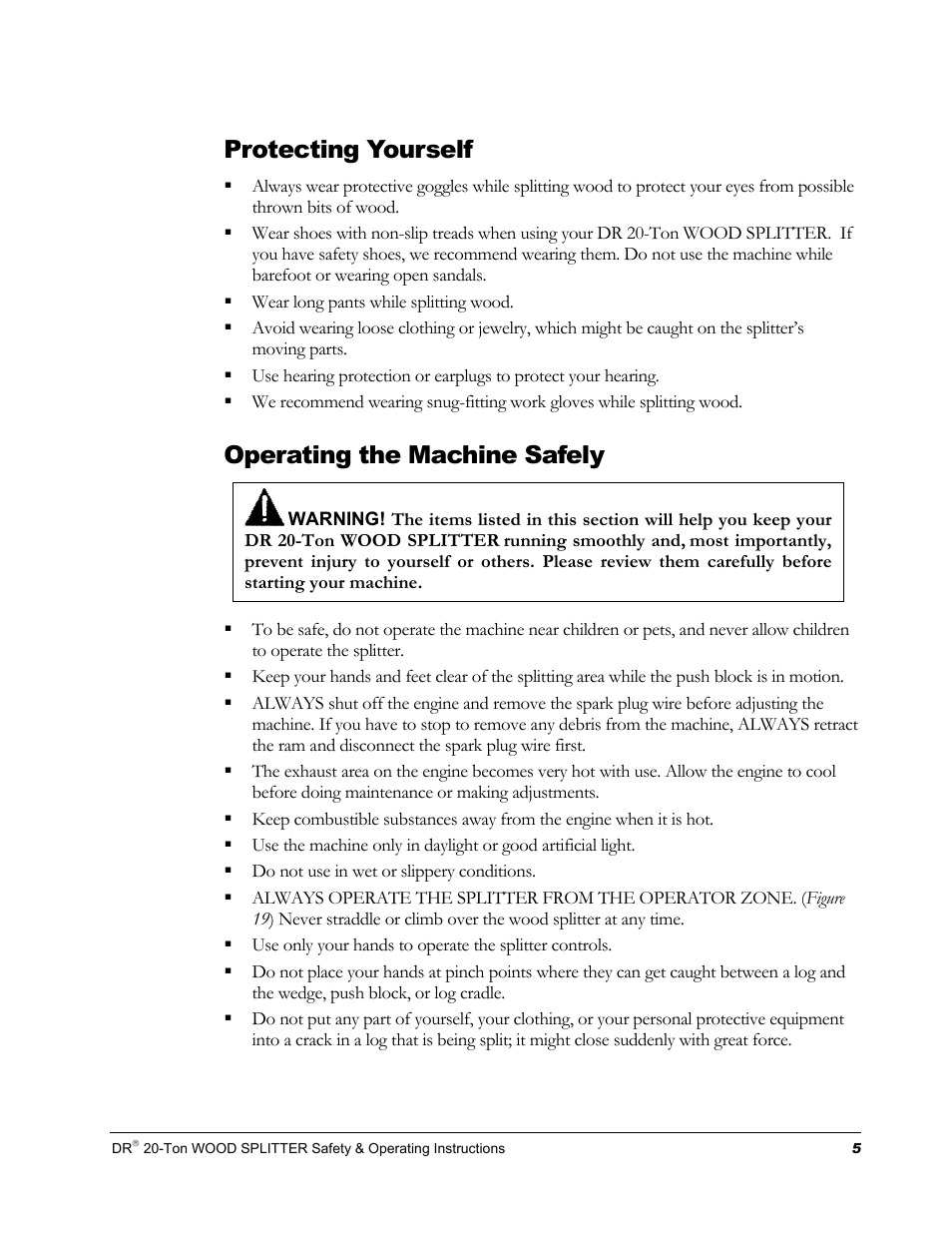 Protecting yourself, Operating the machine safely | DR Power Hydraulic 20-Ton User Manual | Page 9 / 40