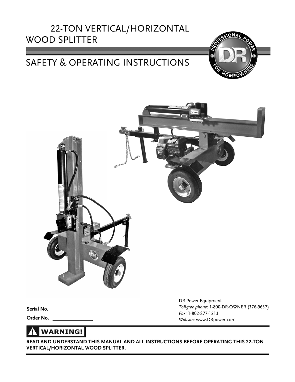 DR Power Hydraulic 22-Ton User Manual | 44 pages