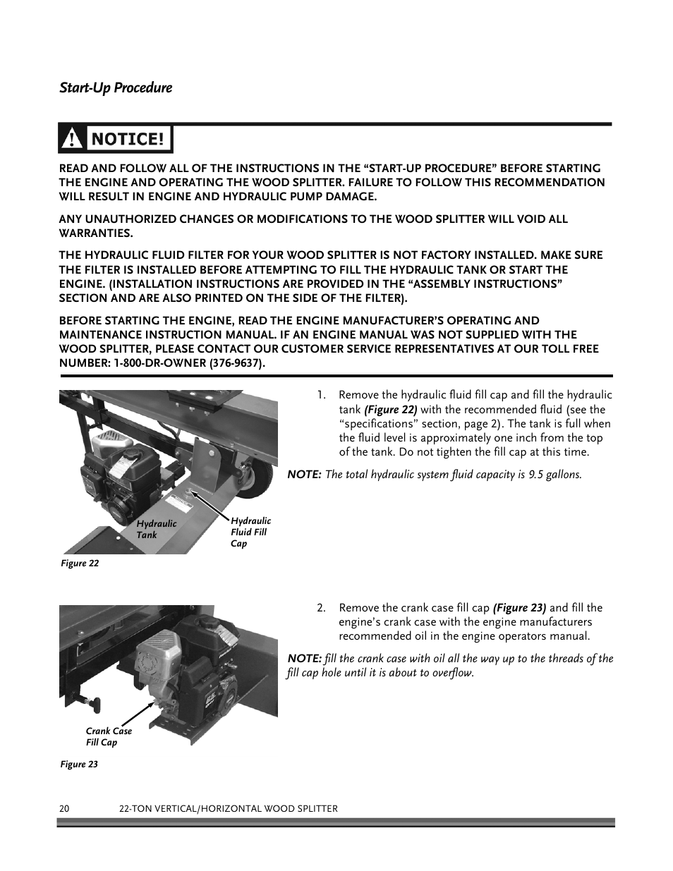 Start-up procedure | DR Power Hydraulic 22-Ton User Manual | Page 20 / 44