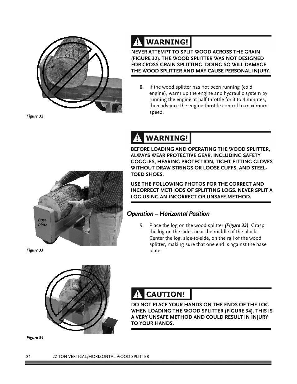 Operation – horizontal position | DR Power Hydraulic 22-Ton User Manual | Page 24 / 44