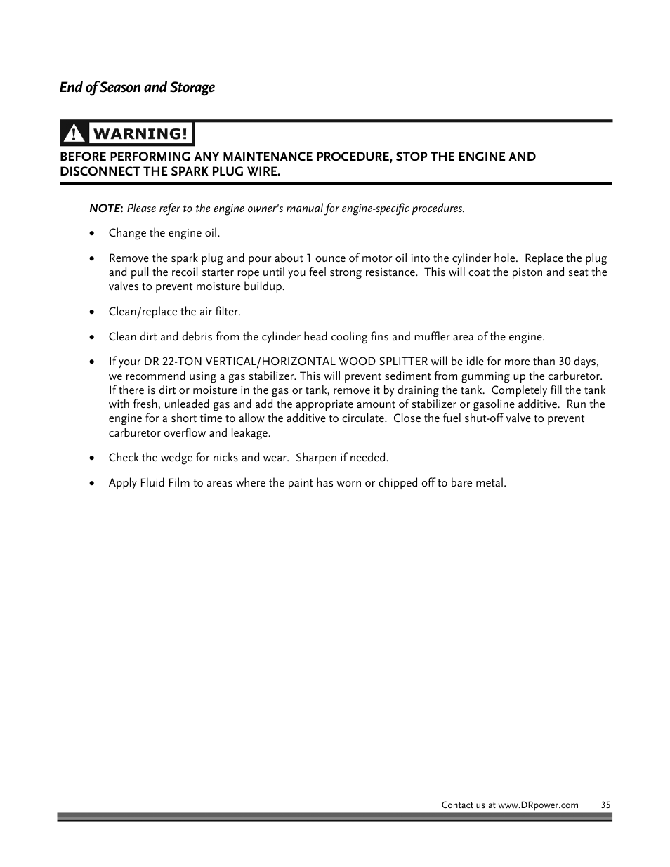 End of season and storage | DR Power Hydraulic 22-Ton User Manual | Page 35 / 44