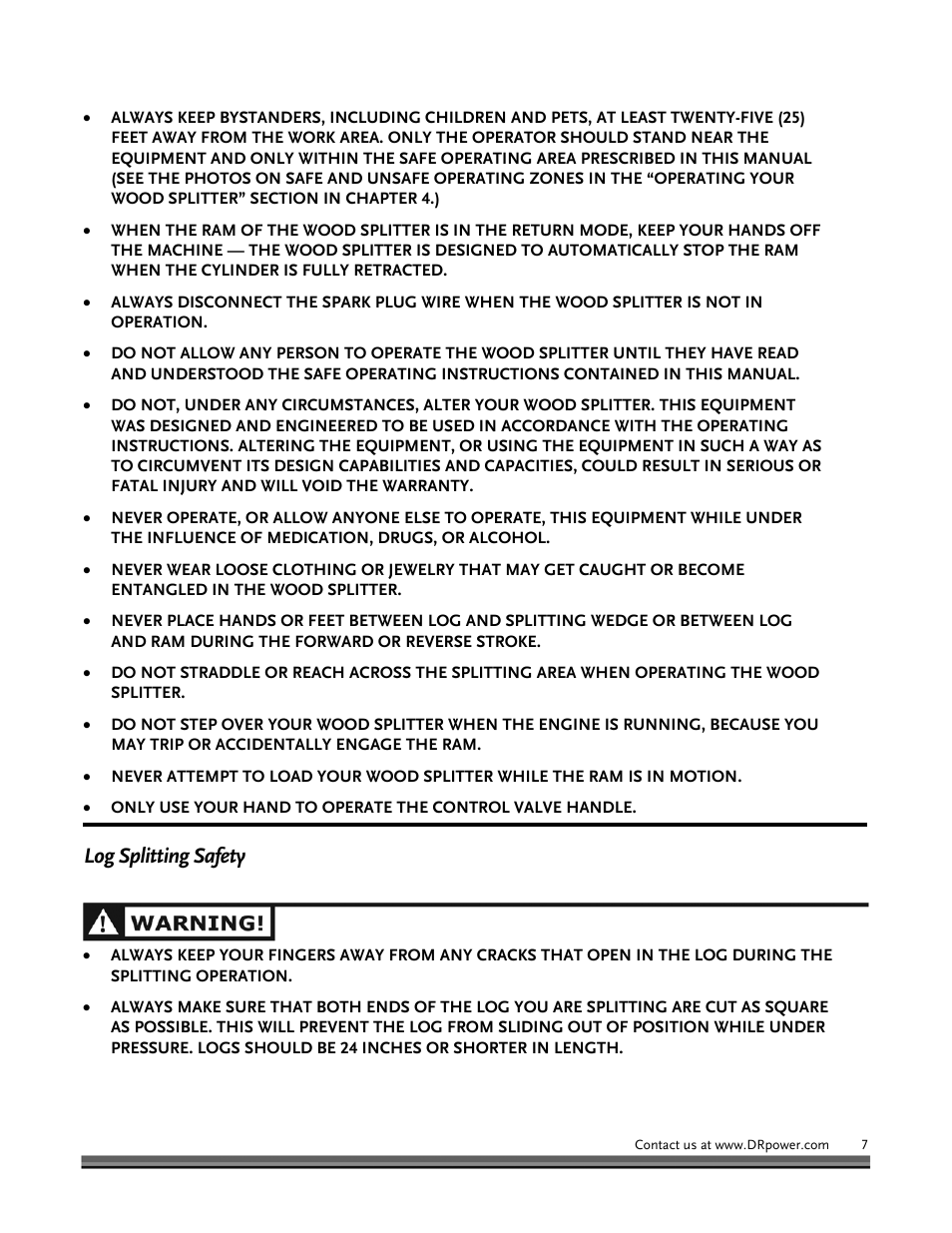 Log splitting safety | DR Power Hydraulic 22-Ton User Manual | Page 7 / 44
