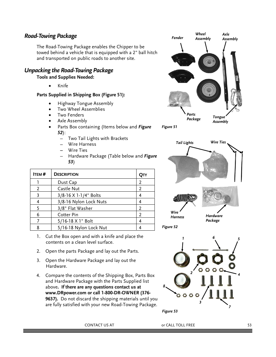 Road-towing package, Unpacking the road-towing package | DR Power 16.50 Pro User Manual | Page 57 / 80