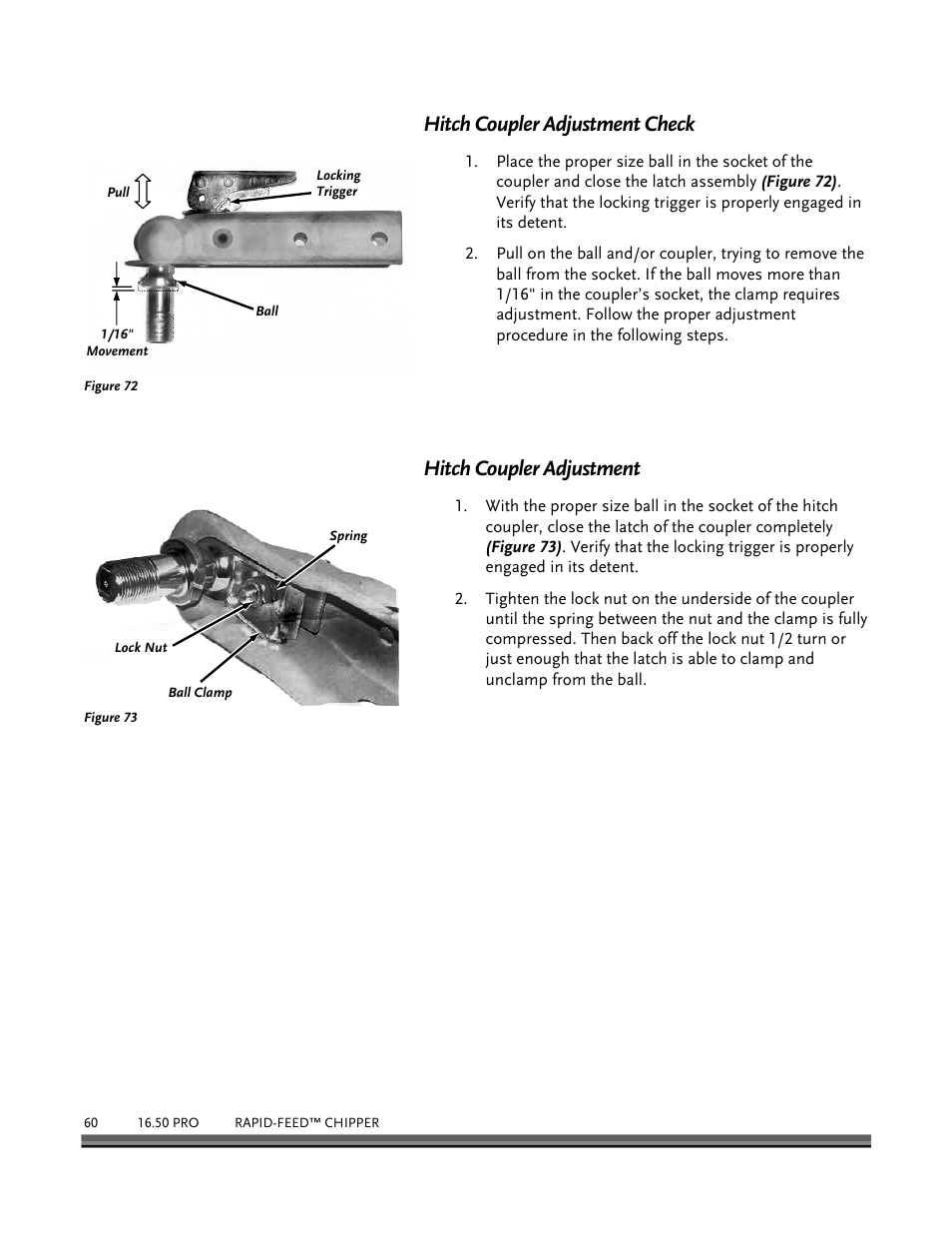 Hitch coupler adjustment check, Hitch coupler adjustment | DR Power 16.50 Pro User Manual | Page 64 / 80