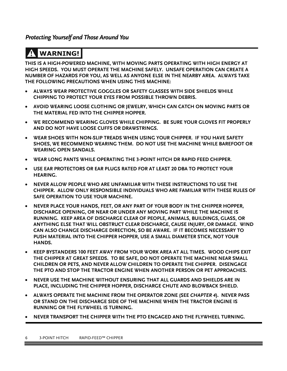 Protecting yourself and those around you | DR Power 3-Point Hitch Rapid-Feed User Manual | Page 10 / 56