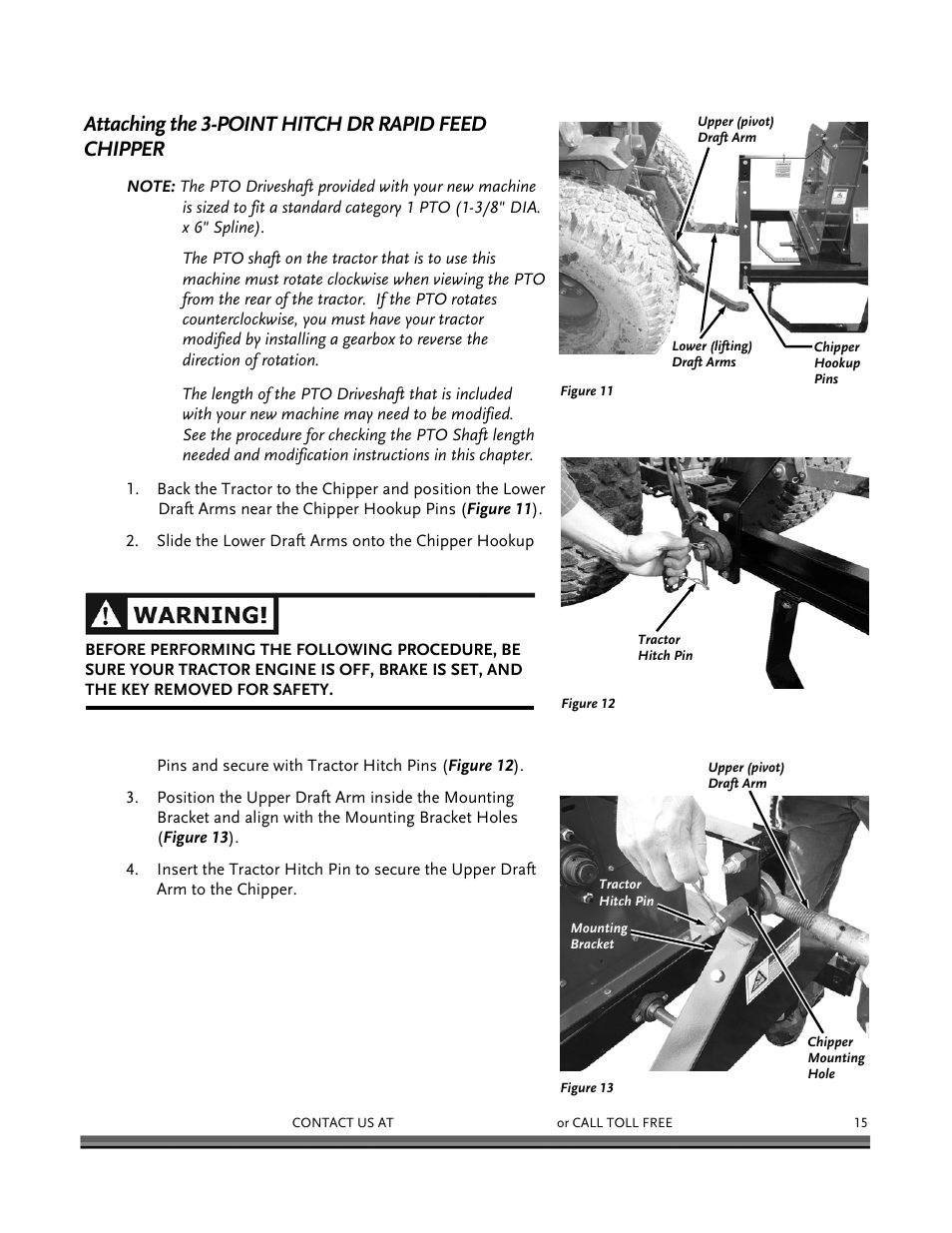 Attaching the 3-point hitch dr rapid feed chipper | DR Power 3-Point Hitch Rapid-Feed User Manual | Page 19 / 56