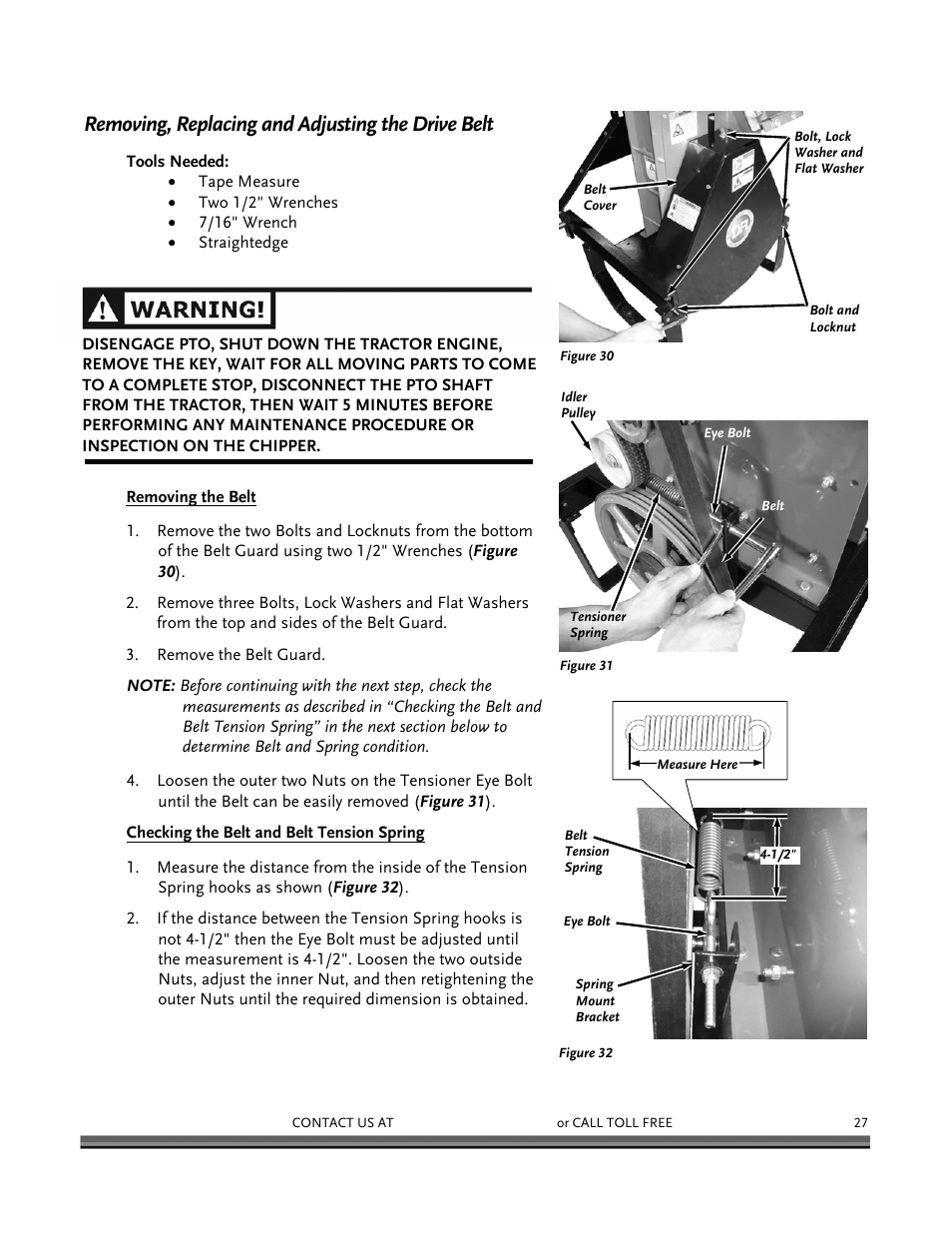 Removing, replacing and adjusting the drive belt | DR Power 3-Point Hitch Rapid-Feed User Manual | Page 31 / 56