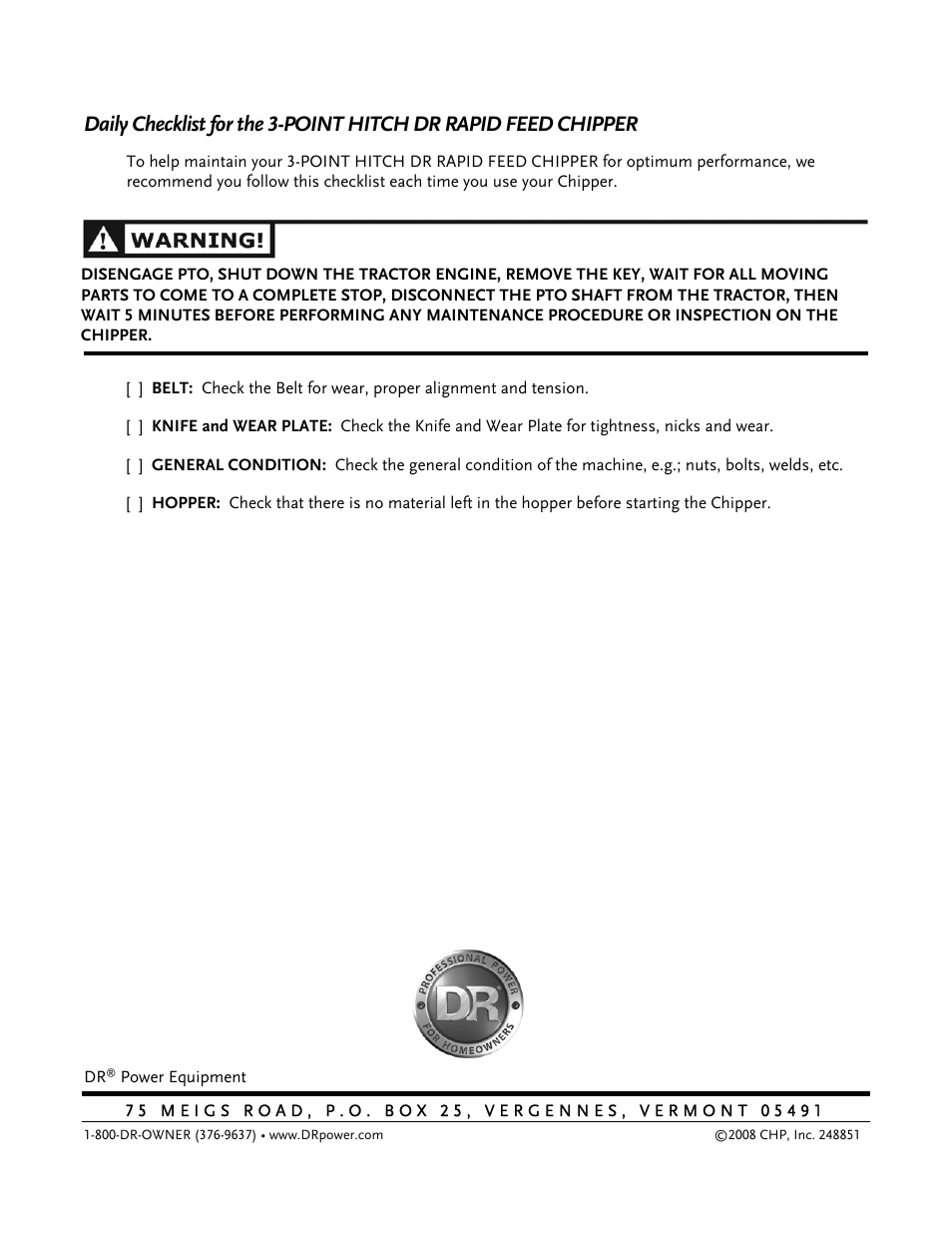 DR Power 3-Point Hitch Rapid-Feed User Manual | Page 56 / 56