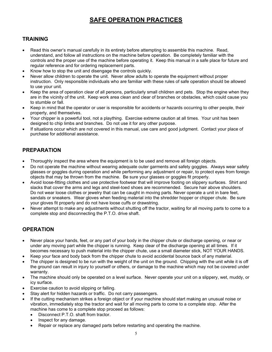 Safe operation practices | DR Power 3-Point Hitch Top-Discharge User Manual | Page 5 / 32