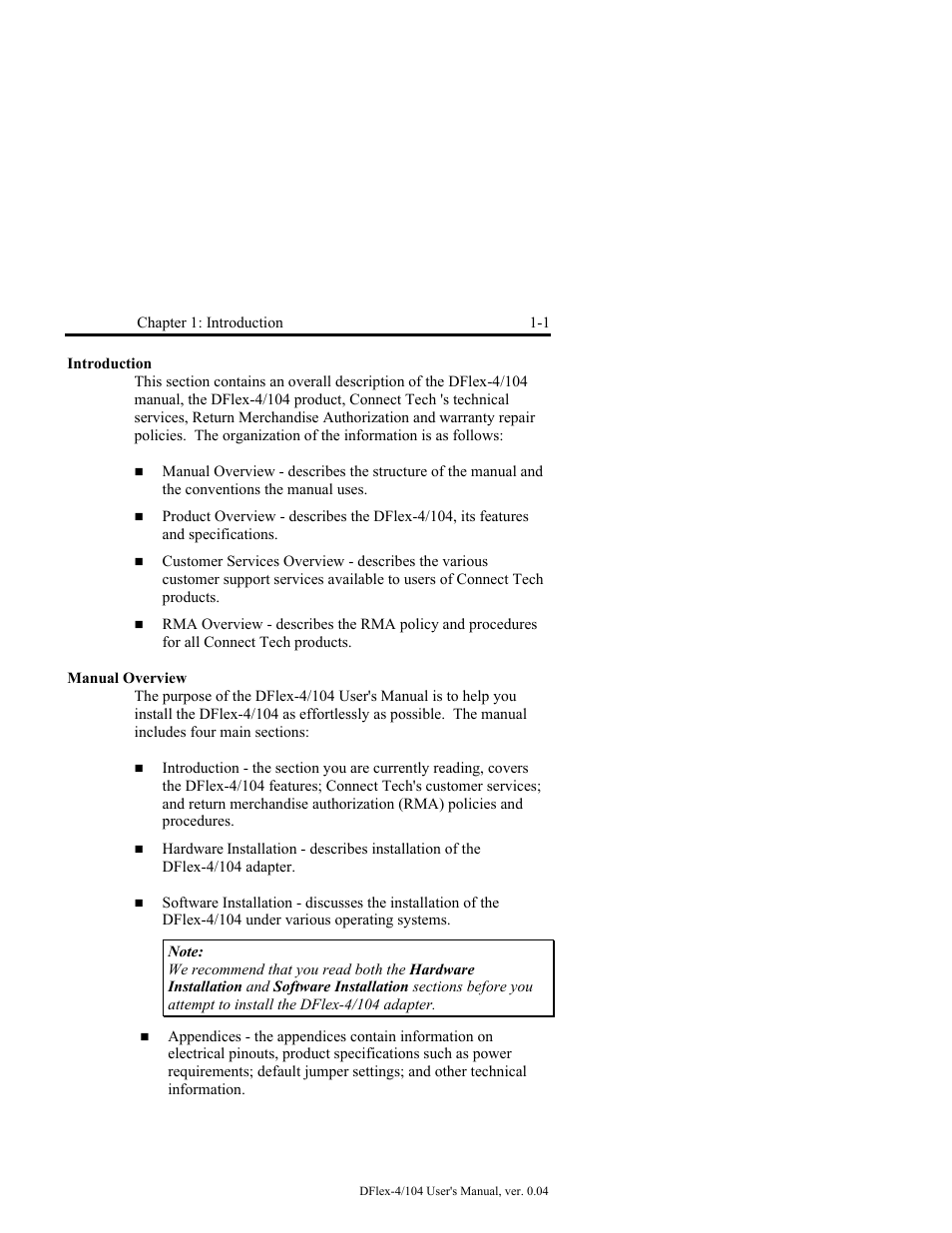 Introduction -1 manual overview -1 | Connect Tech DFlex-4/104 User Manual | Page 13 / 82