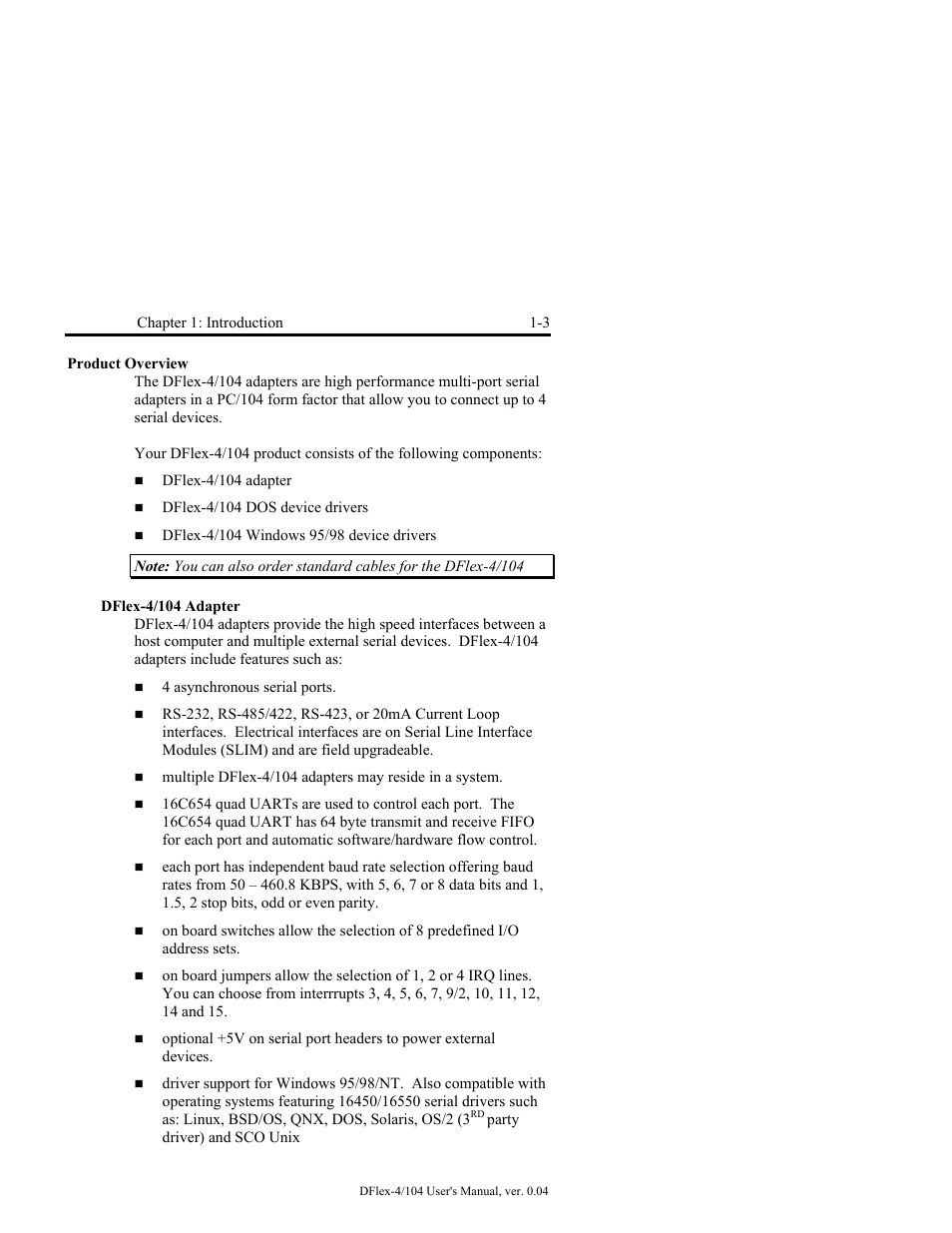 Product overview -3, Dflex-4/104 adapter -3 | Connect Tech DFlex-4/104 User Manual | Page 15 / 82