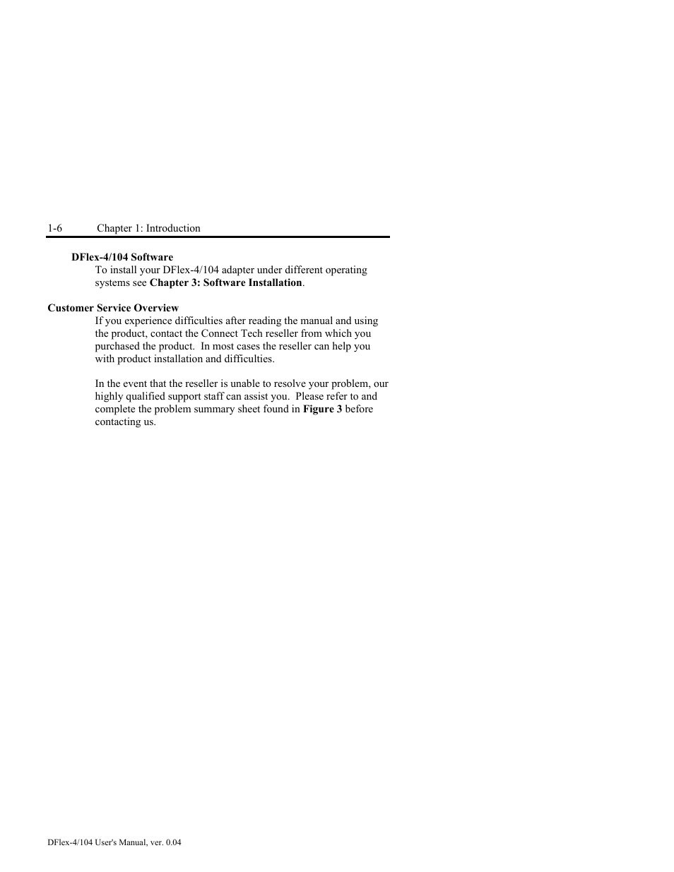 Dflex-4/104 software -6, Customer service overview -6 | Connect Tech DFlex-4/104 User Manual | Page 18 / 82