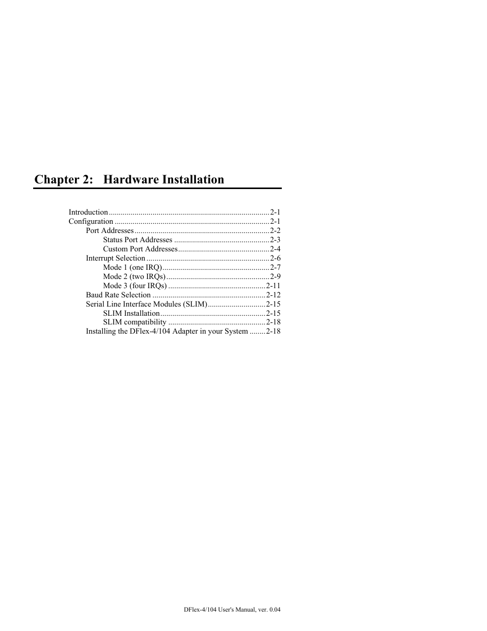 Chapter 2: hardware installation | Connect Tech DFlex-4/104 User Manual | Page 23 / 82