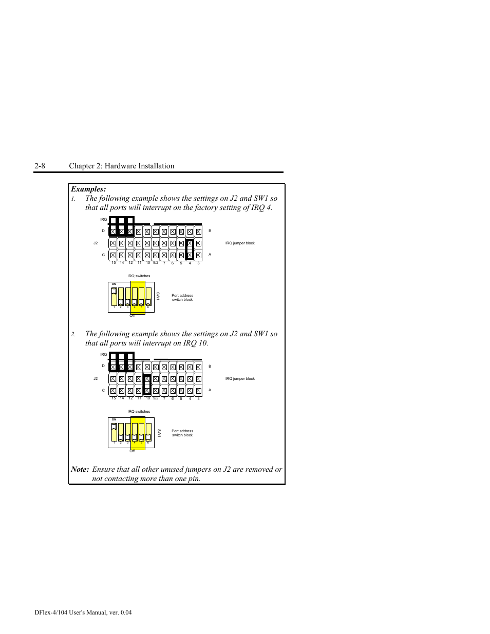 8 chapter 2: hardware installation, Examples | Connect Tech DFlex-4/104 User Manual | Page 32 / 82