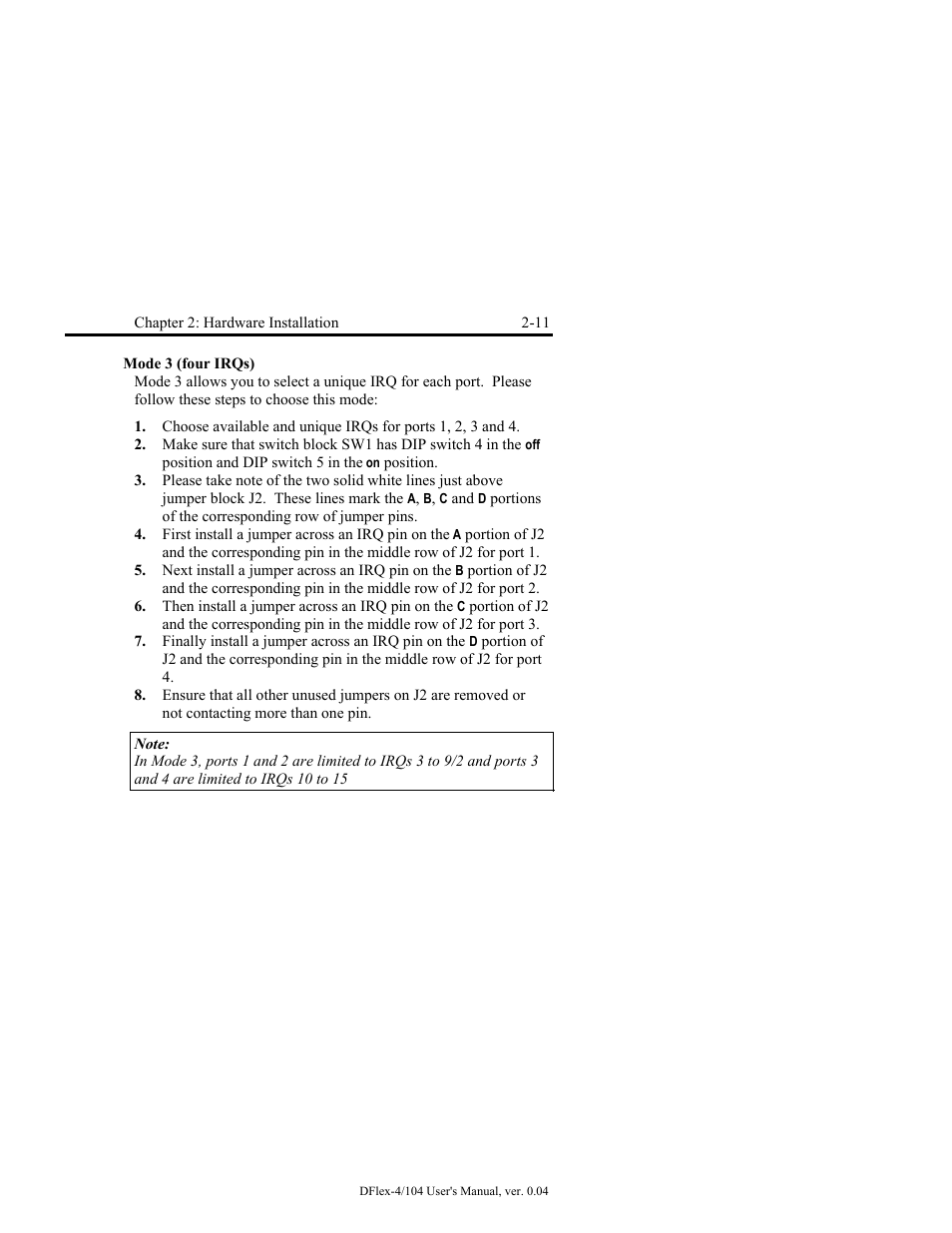 Mode 3 (four irqs) -11 | Connect Tech DFlex-4/104 User Manual | Page 35 / 82