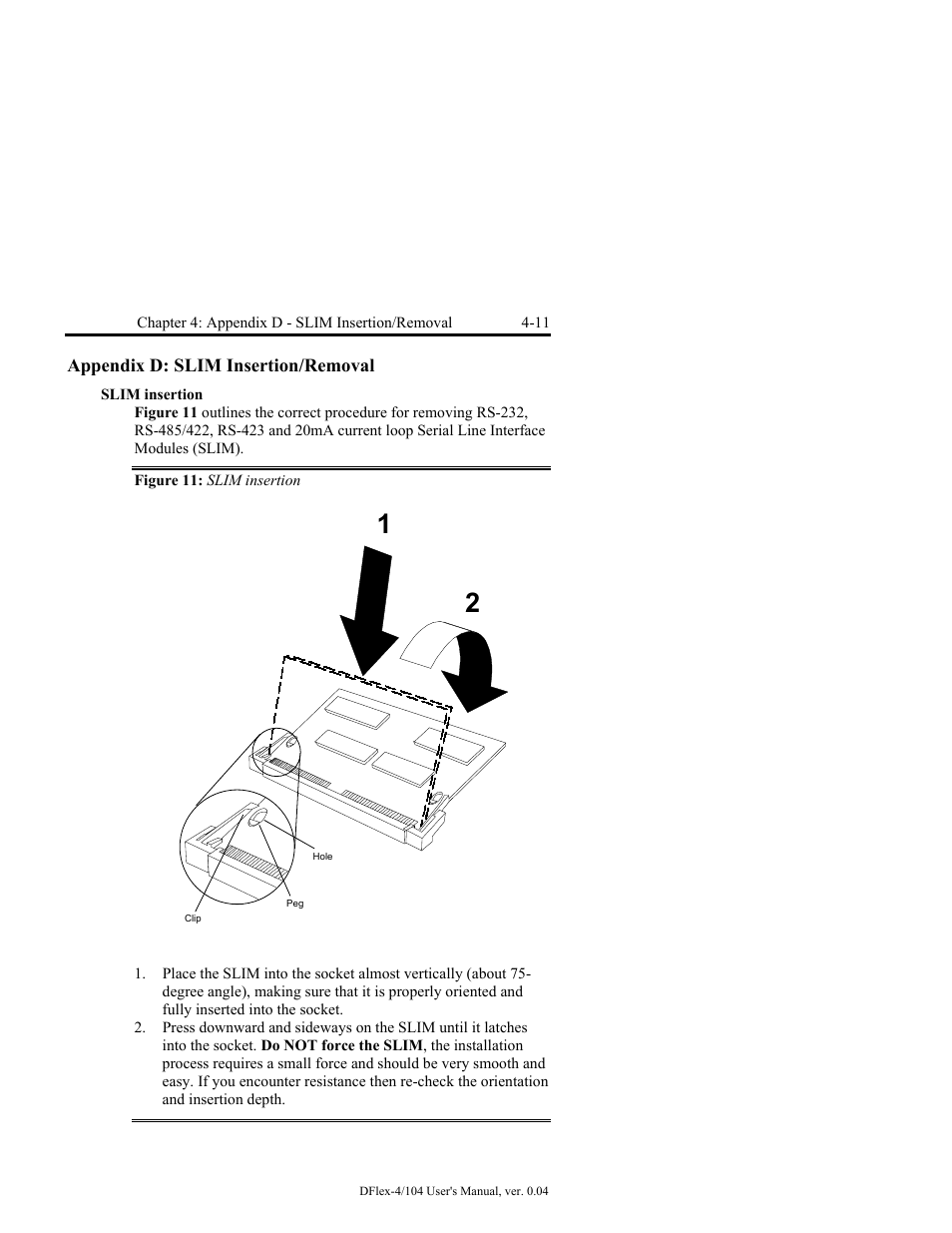 Appendix d: slim insertion/removal -11, Slim insertion -11, Figure 11: slim insertion -11 | Connect Tech DFlex-4/104 User Manual | Page 61 / 82