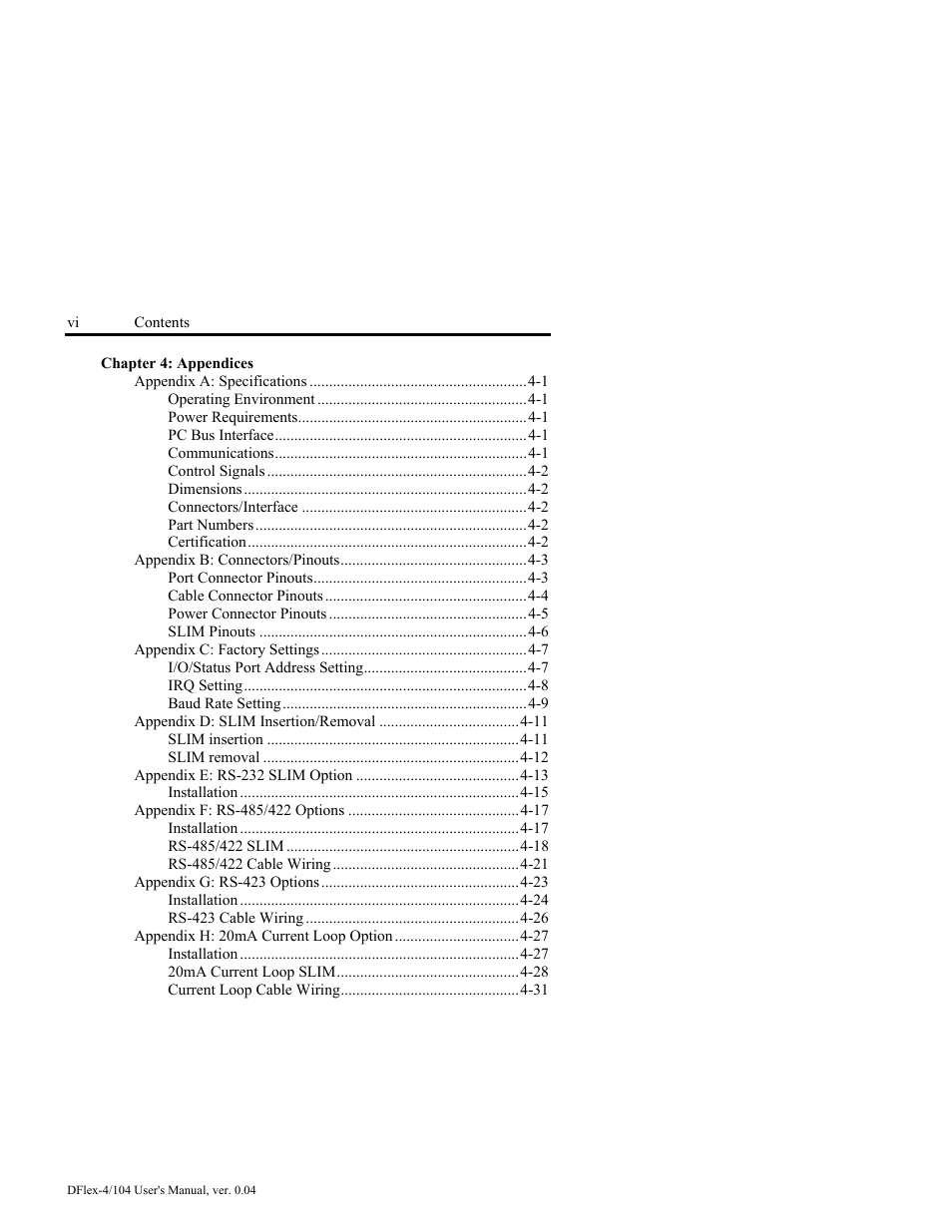 Chapter 4: appendices | Connect Tech DFlex-4/104 User Manual | Page 8 / 82