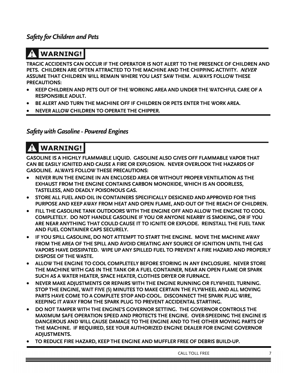 Safety for children and pets, Safety with gasoline - powered engines | DR Power 13 HP Towable User Manual | Page 11 / 56
