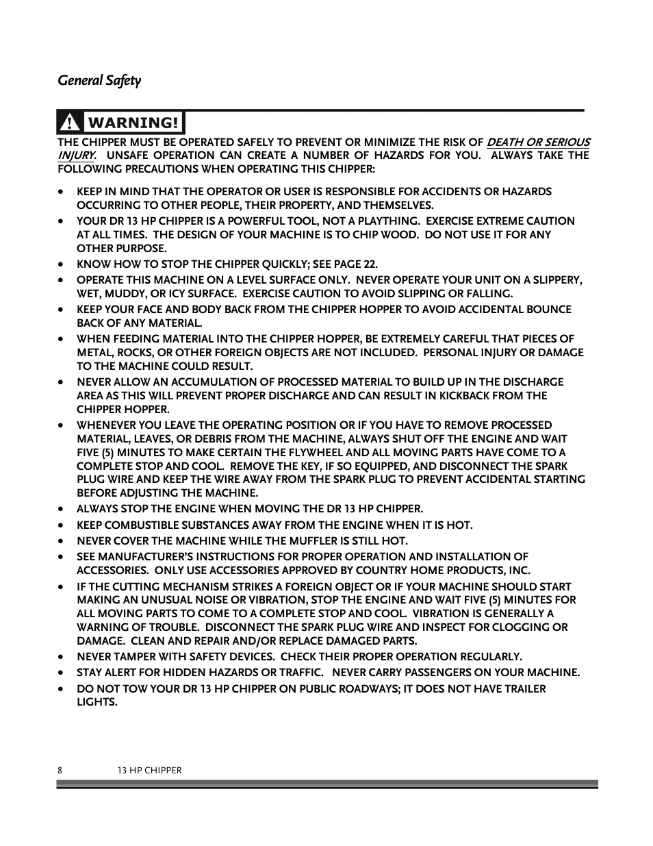General safety | DR Power 13 HP Towable User Manual | Page 12 / 56