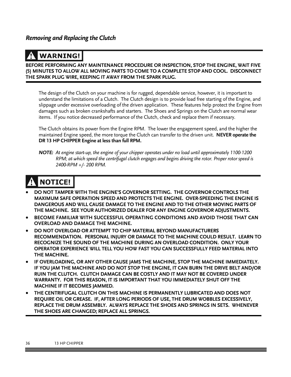 Removing and replacing the clutch | DR Power 13 HP Towable User Manual | Page 40 / 56