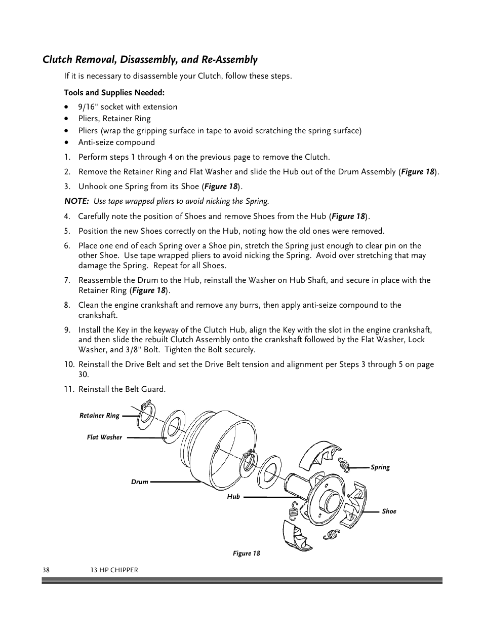 Clutch removal, disassembly, and re-assembly | DR Power 13 HP Towable User Manual | Page 42 / 56