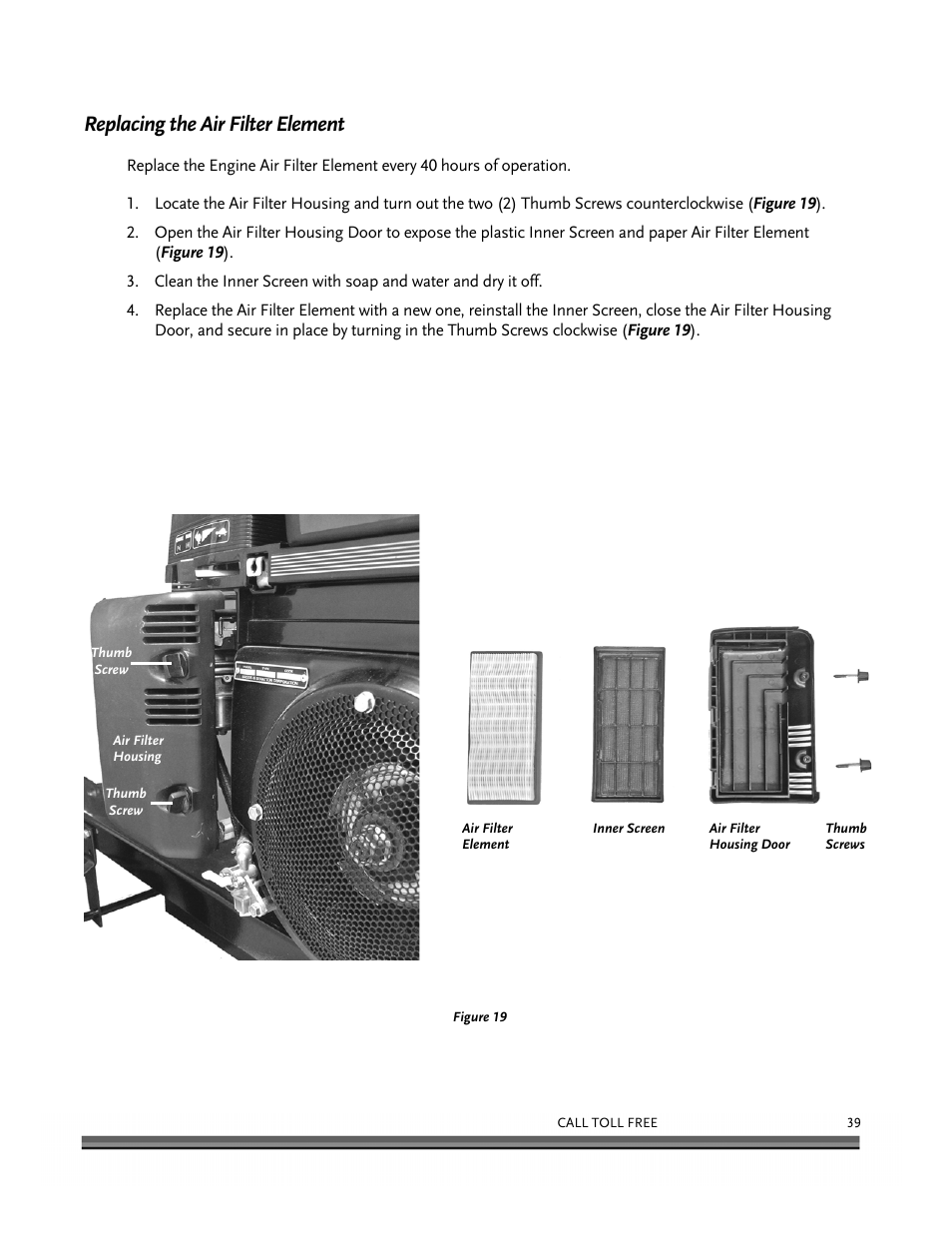 Replacing the air filter element | DR Power 13 HP Towable User Manual | Page 43 / 56