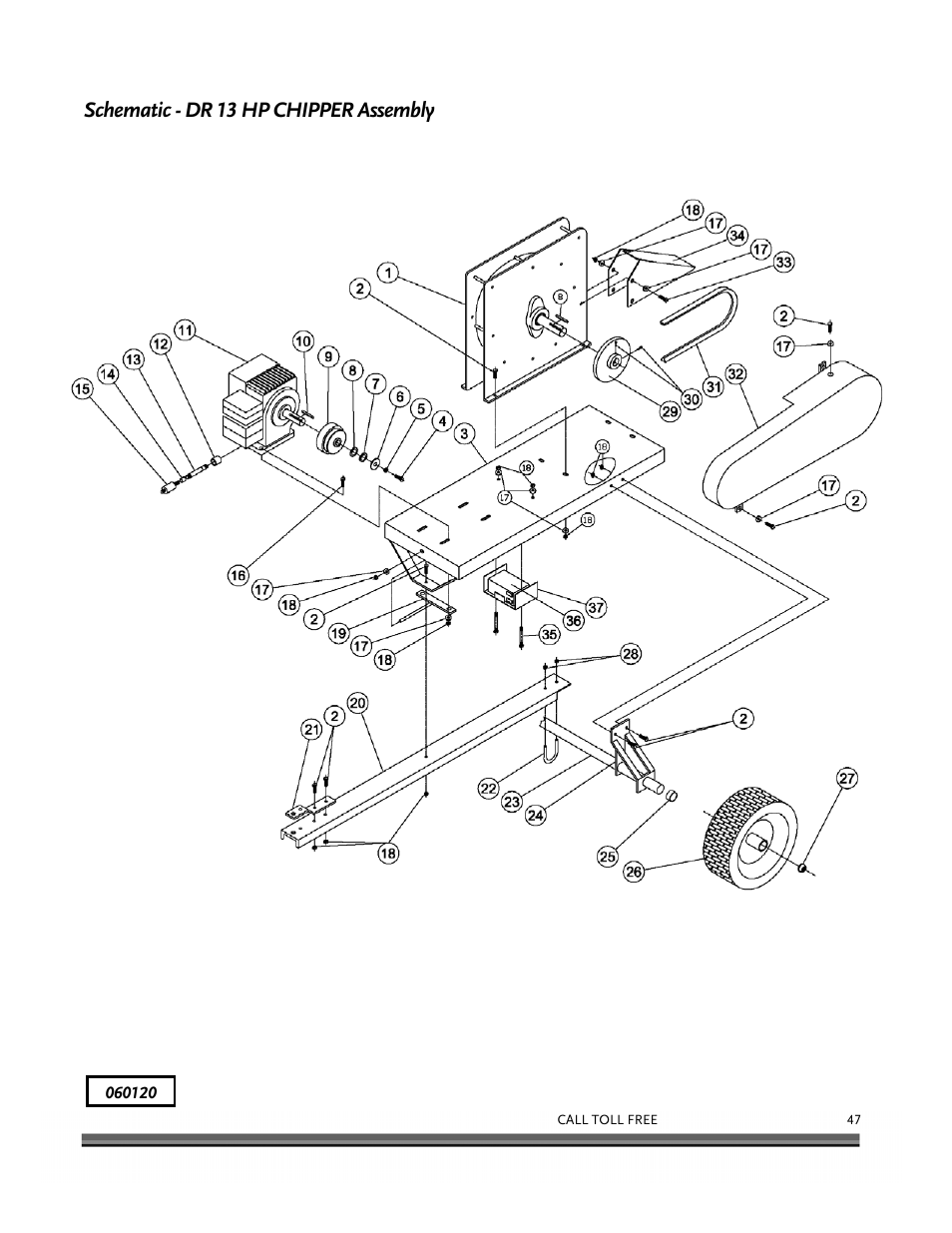 Schematic - dr 13 hp chipper assembly | DR Power 13 HP Towable User Manual | Page 51 / 56