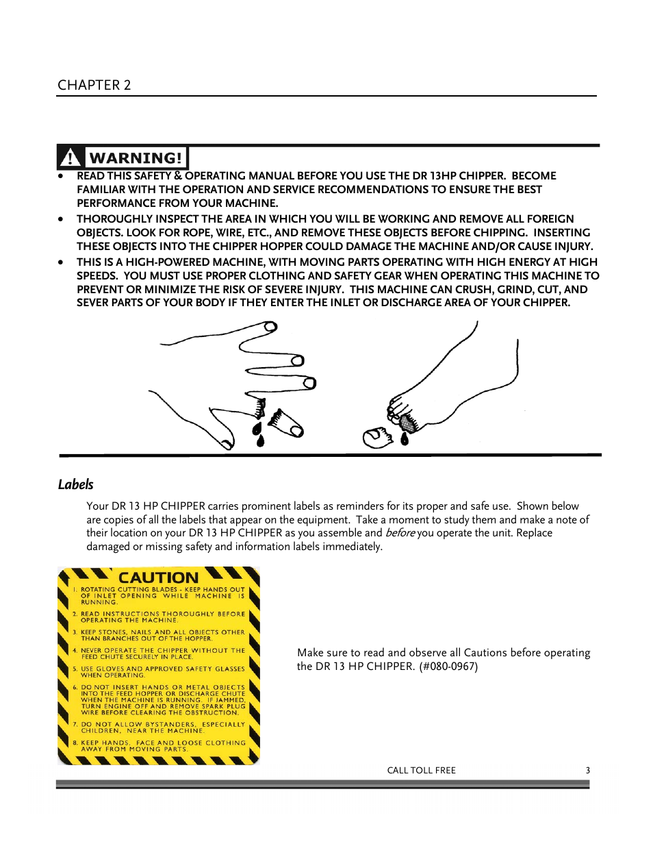 General safety rules, Chapter 2, Labels | DR Power 13 HP Towable User Manual | Page 7 / 56
