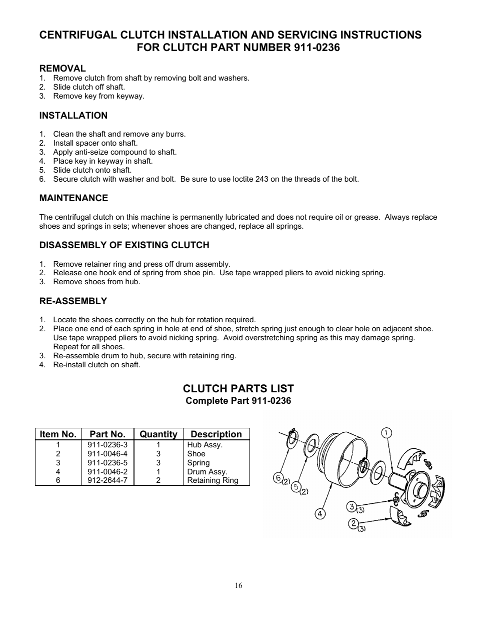 Clutch parts list | DR Power 18 HP Bottom-Discharge User Manual | Page 16 / 22