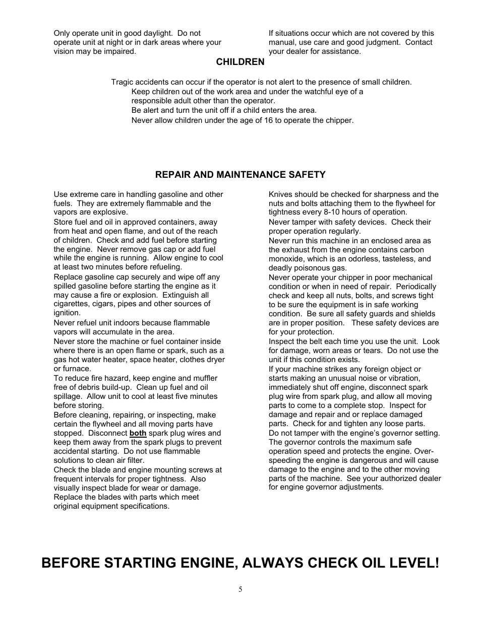 Before starting engine, always check oil level | DR Power 18 HP Bottom-Discharge User Manual | Page 5 / 22