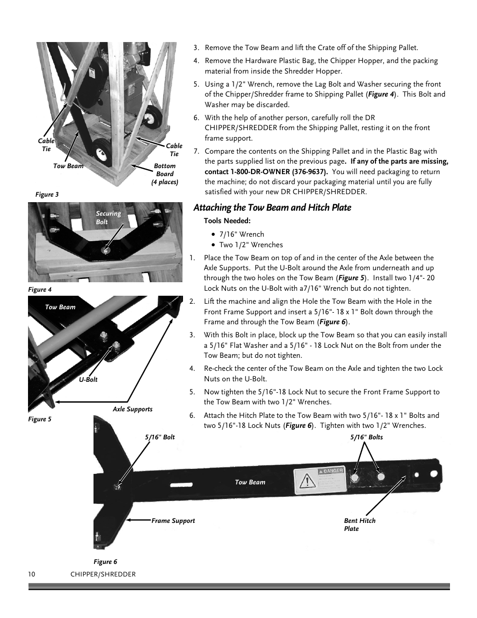 Attaching the tow beam and hitch plate | DR Power 8 FPT User Manual | Page 10 / 32