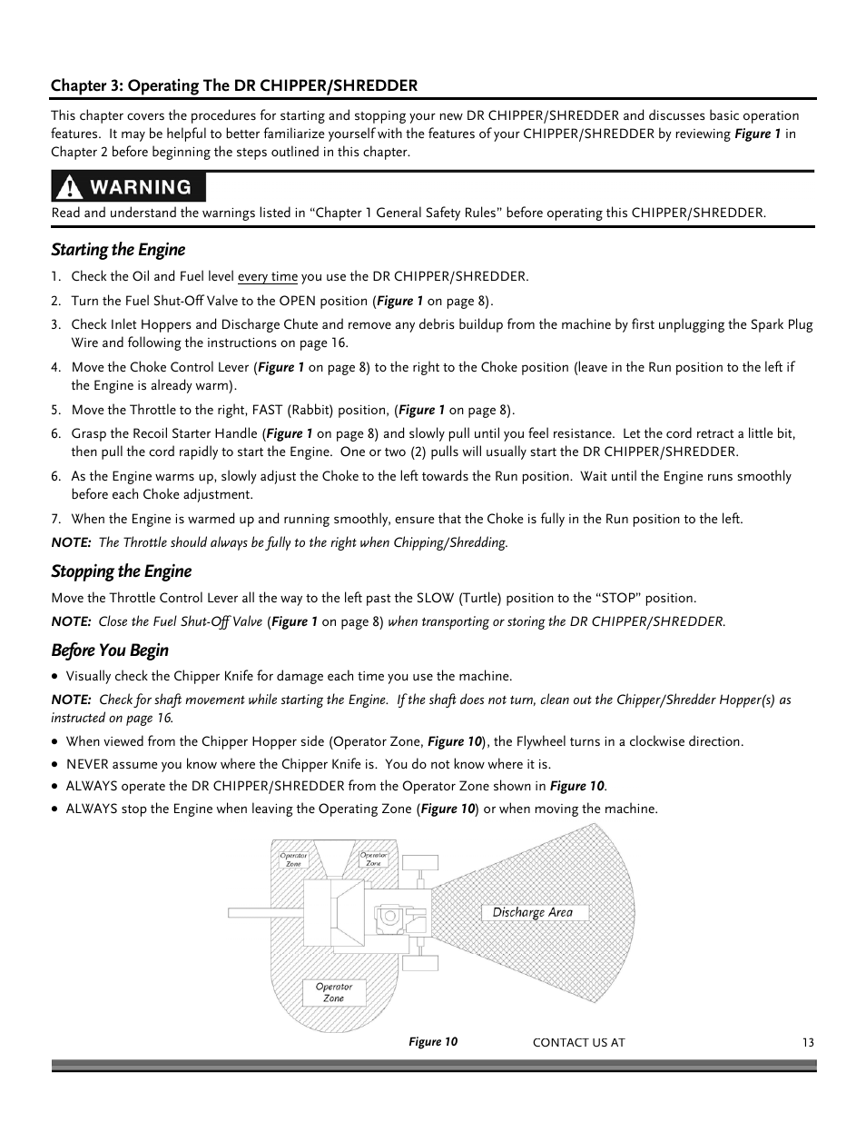 Starting the engine, Stopping the engine, Before you begin | DR Power 8 FPT User Manual | Page 13 / 32