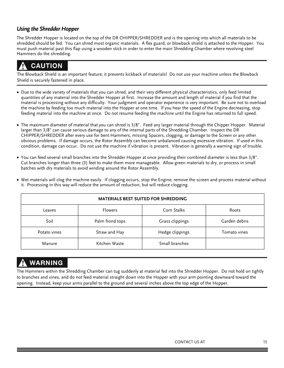 Using the shredder hopper | DR Power 8 FPT User Manual | Page 15 / 32