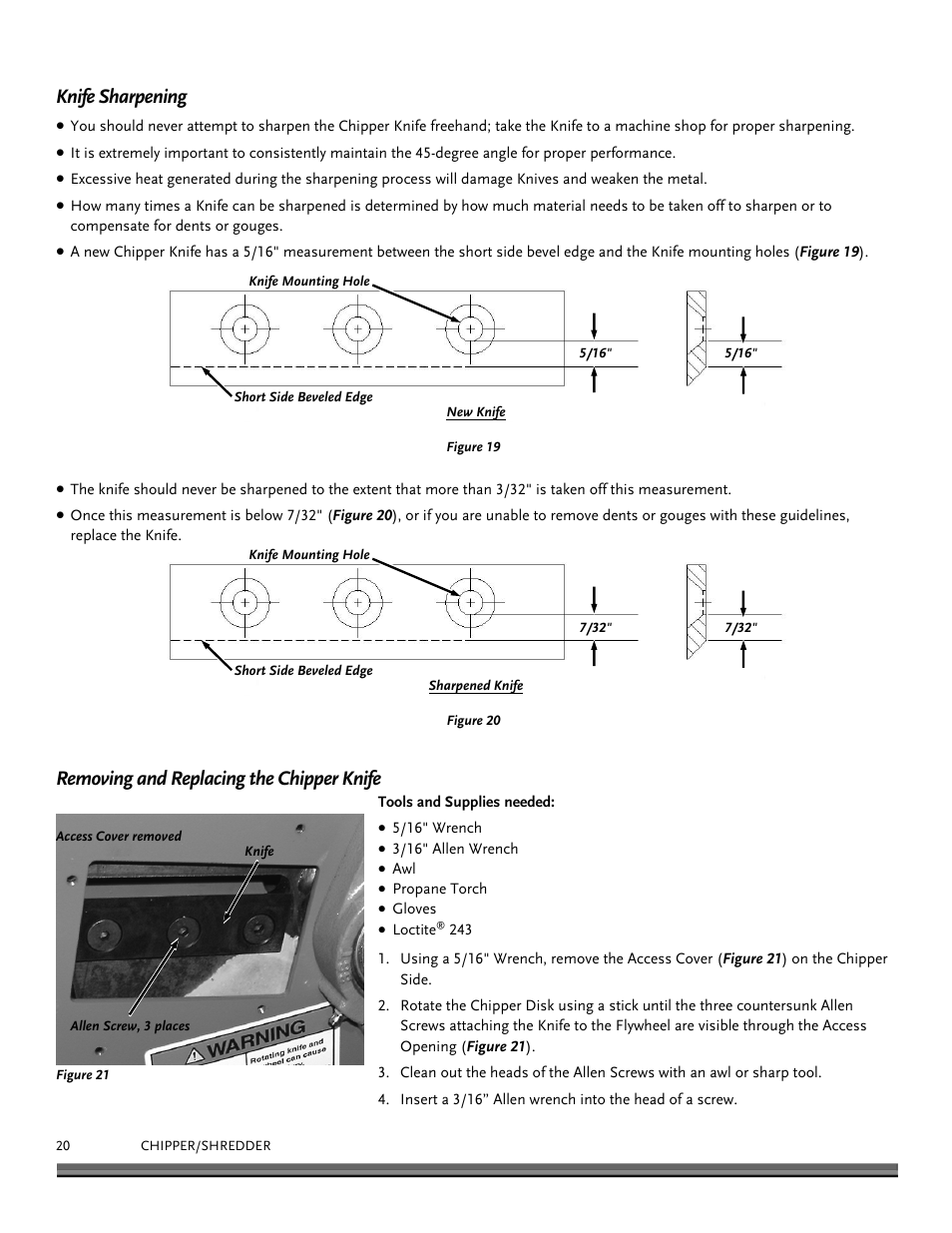 Knife sharpening, Removing and replacing the chipper knife | DR Power 8 FPT User Manual | Page 20 / 32